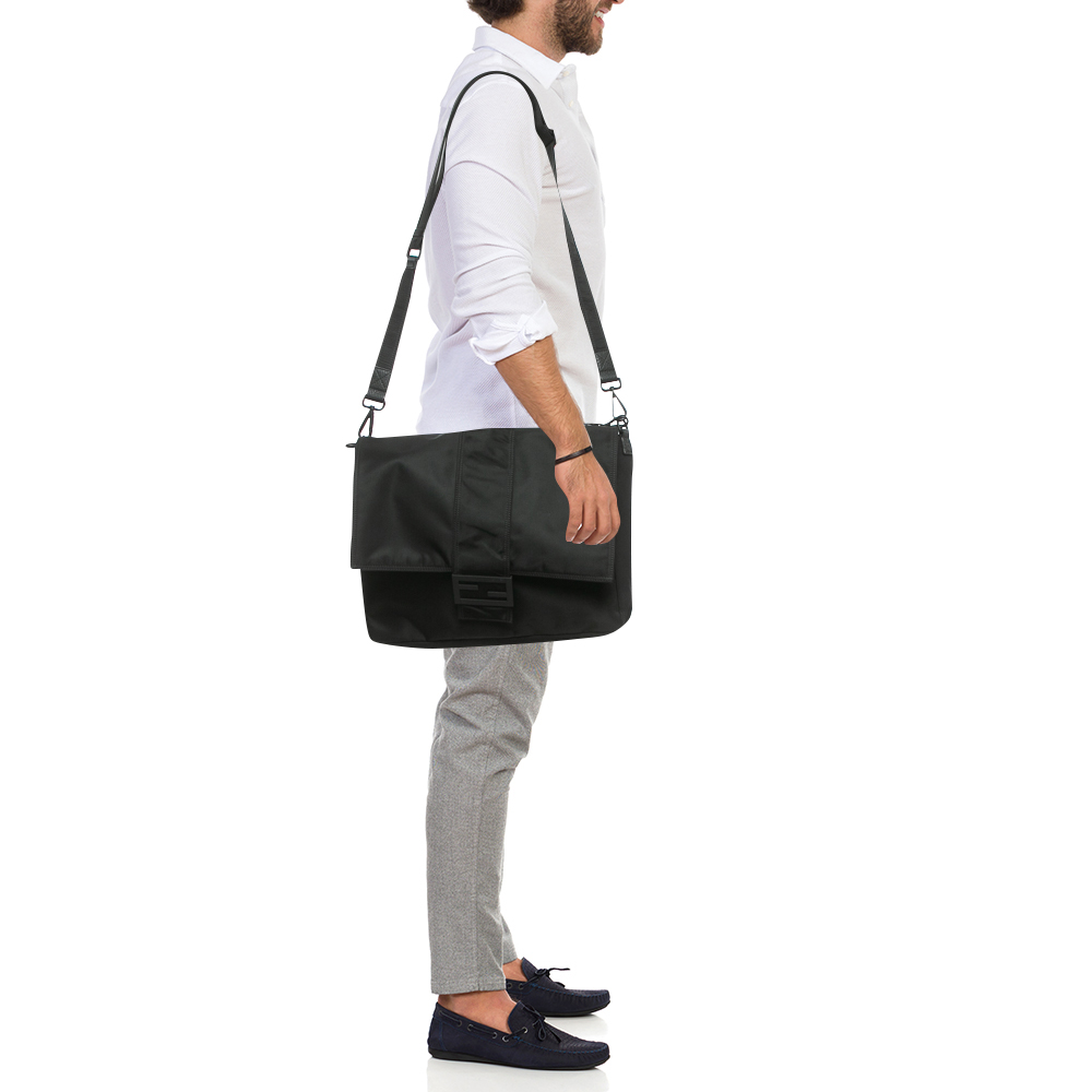 Fendi Black Econyl Baguette Messenger Bag 