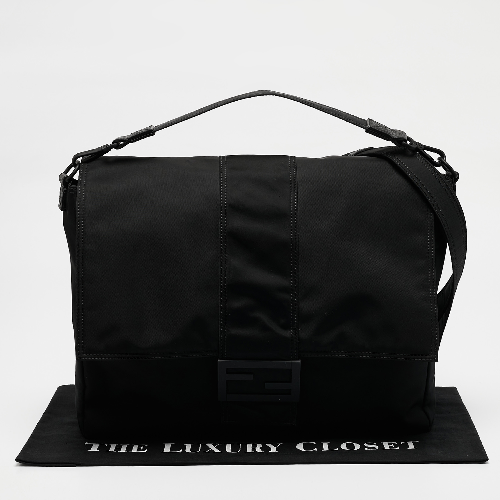 Fendi Black Econyl Baguette Messenger Bag 