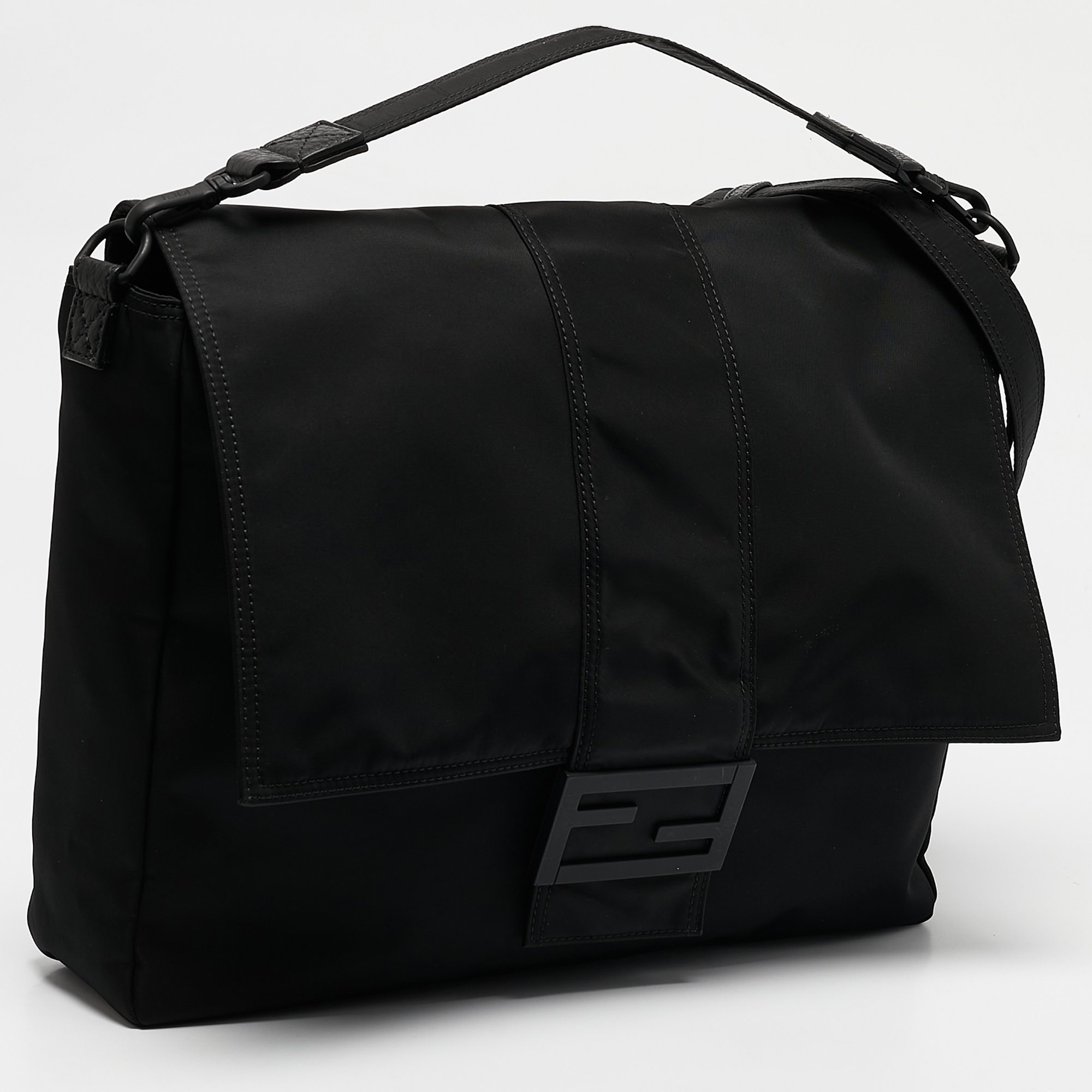 Fendi Black Econyl Baguette Messenger Bag 