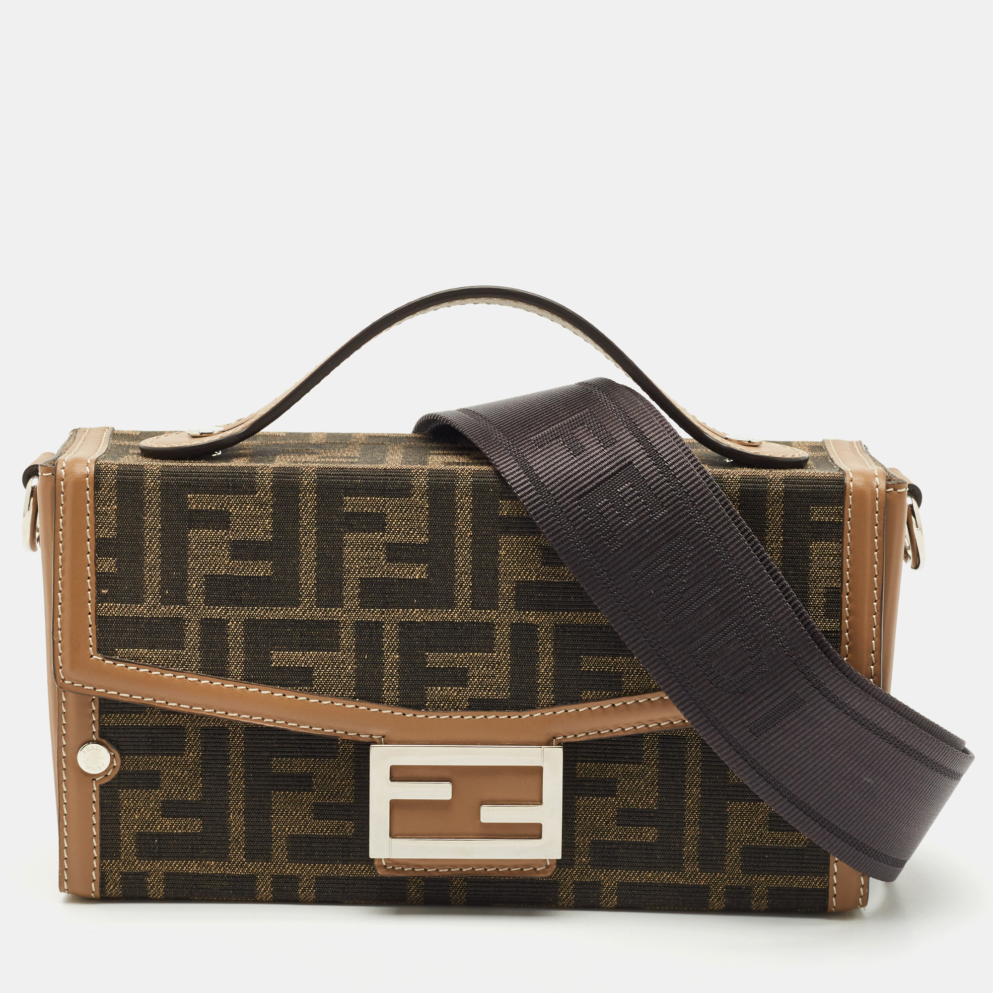 

Fendi Brown Zucca Canvas and Leather Soft Trunk Baguette Bag
