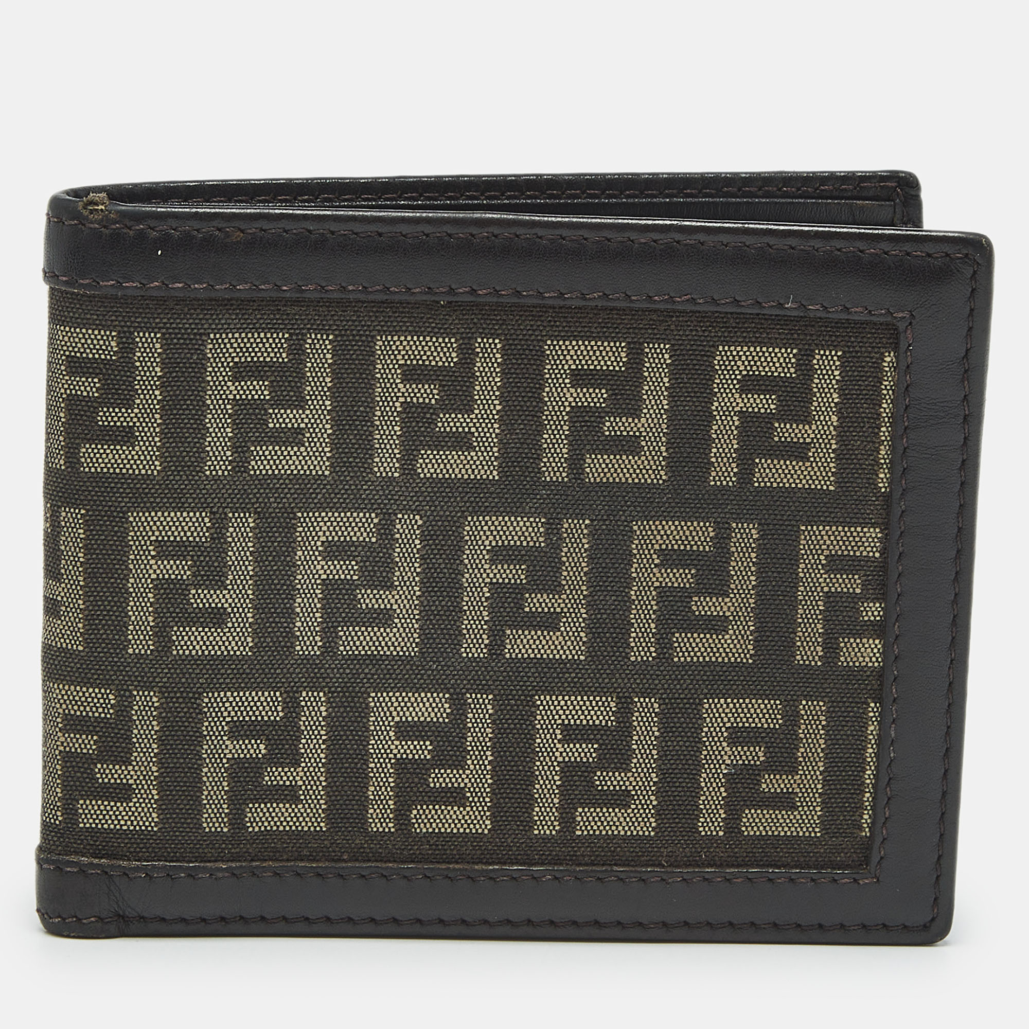 

Fendi Tobacco Zucchino Fabric and Leather Bifold Wallet, Brown