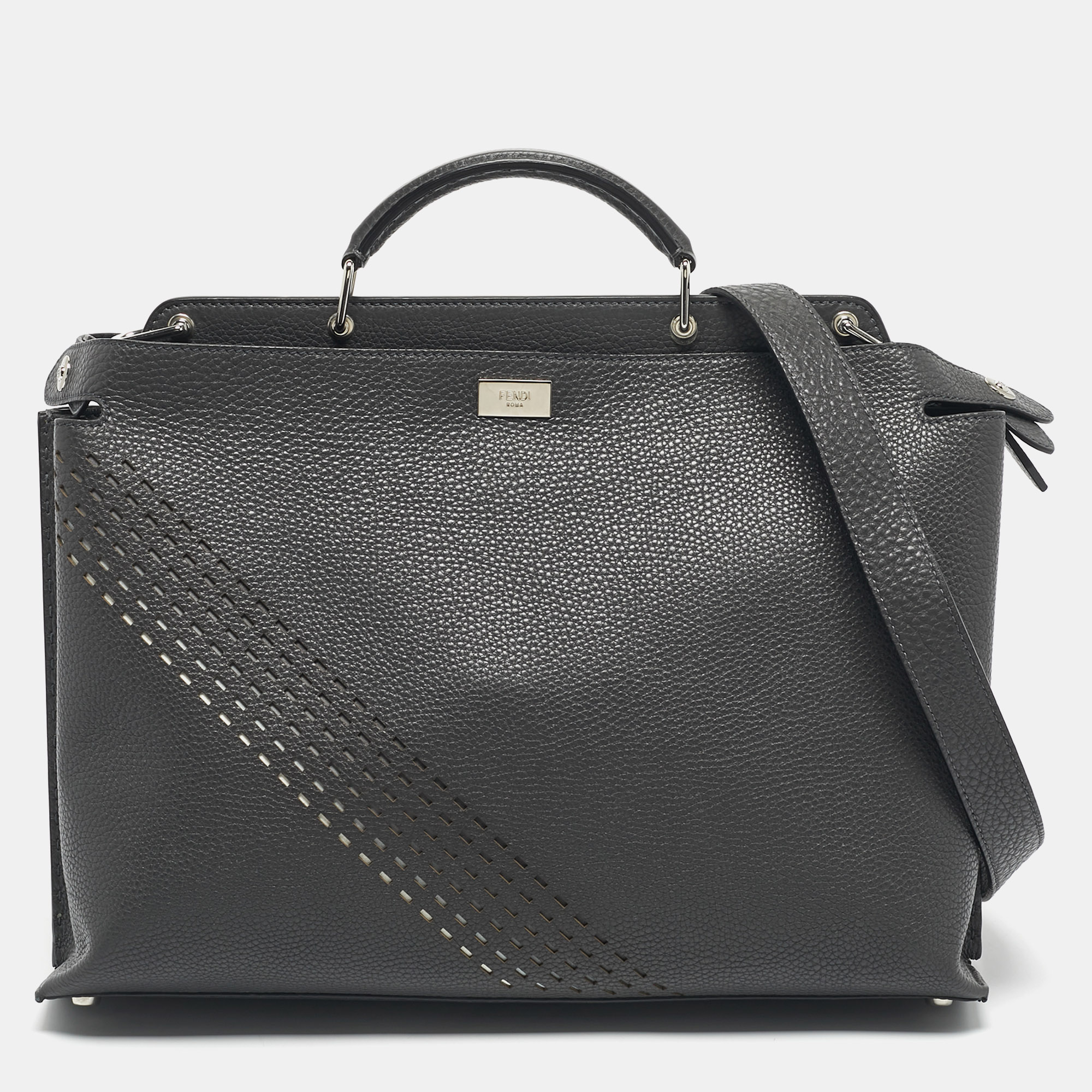 

Fendi Dark Grey Leather Peekaboo Iconic Essential Bag