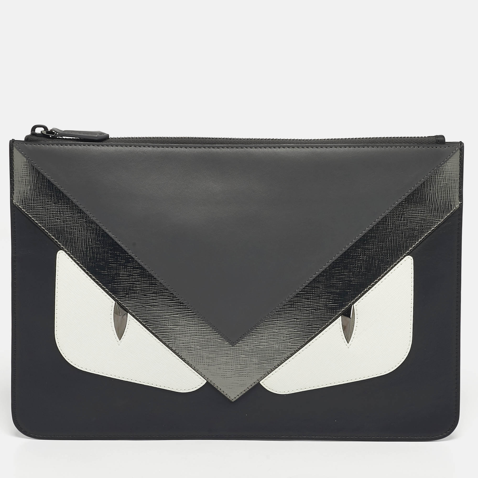 

Fendi Black/White Leather Monster Eye Flat Pouch