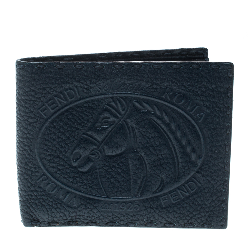 Fendi Blue Embossed Leather Selleria Bifold Wallet