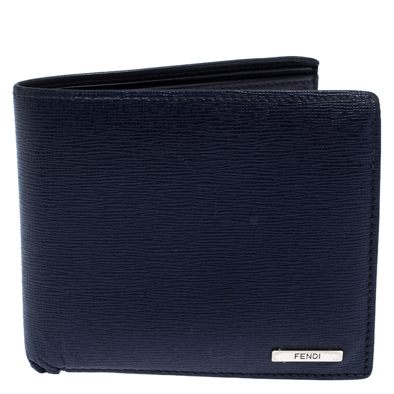 Fendi Navy Blue Leather Bifold Wallet