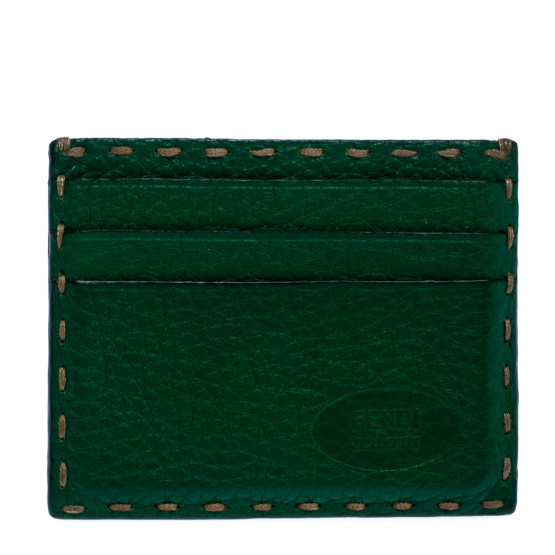 Pre-owned Fendi Green Selleria Leather Card Holder