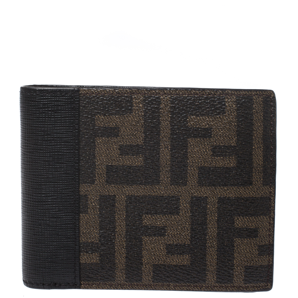 Pre-owned Fendi Black/tobacco Zucca Canvas Bifold Wallet In Brown