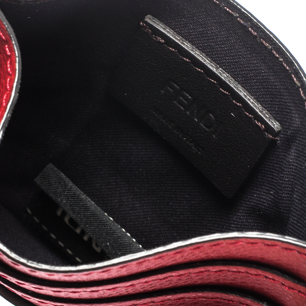 

Fendi Red/Brown Zucca Print Leather Card Holder