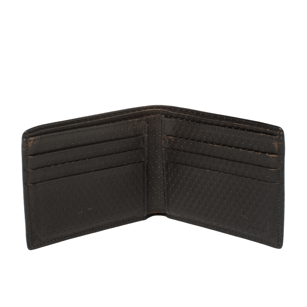 

Fendi Dark Brown Woven Embossed Leather Bi Fold Wallet