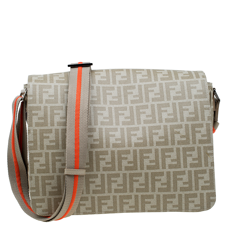 Fendi Beige Zucca Saplmati Coated Canvas Messenger Bag