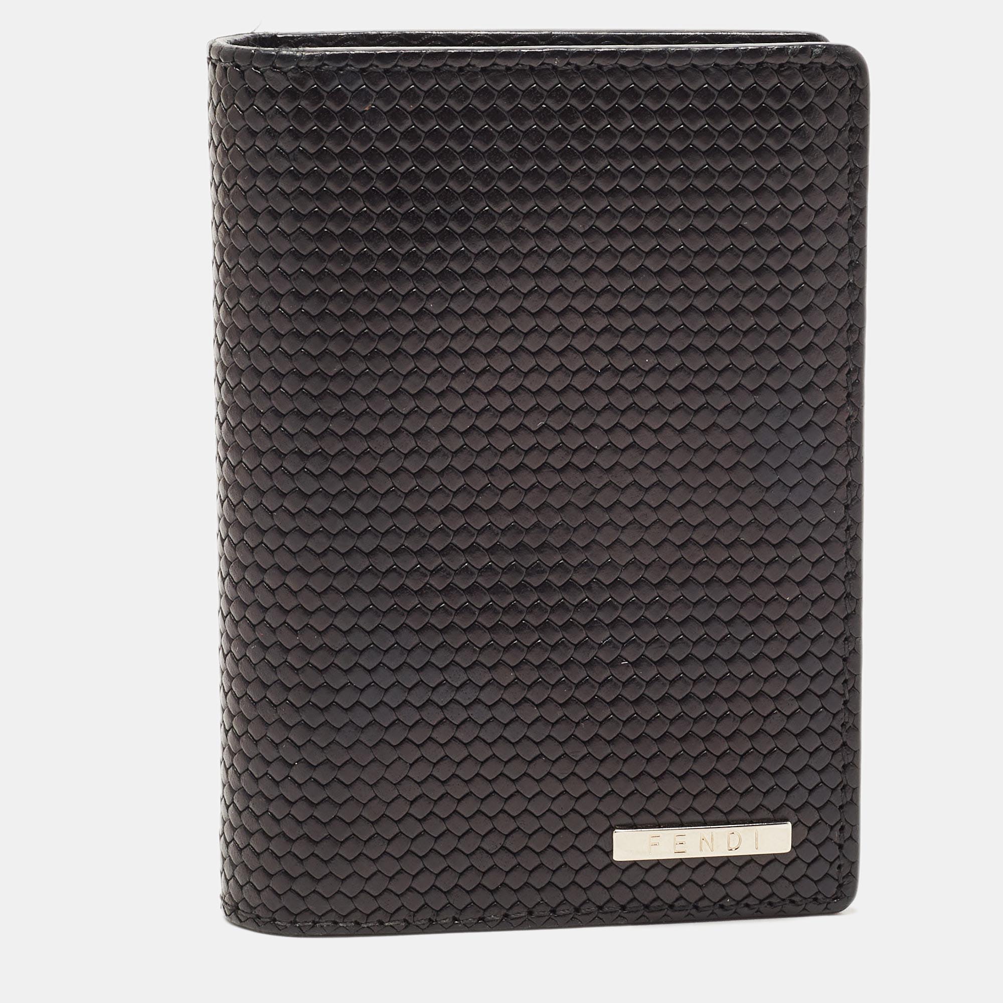 Pre-owned Fendi Black Textured Leather Bifold Card Case