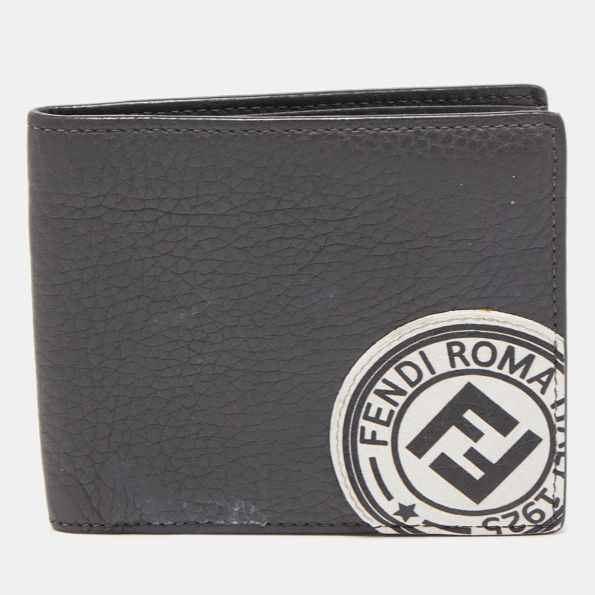 Pre-owned Fendi Grey Leather Roman Bifold Wallet