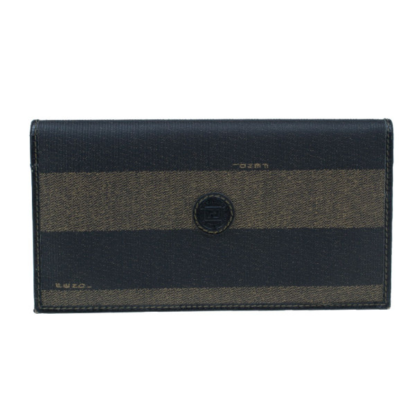 Pre Owned Fendi Black Striped Pequin Men Bifold Wallet