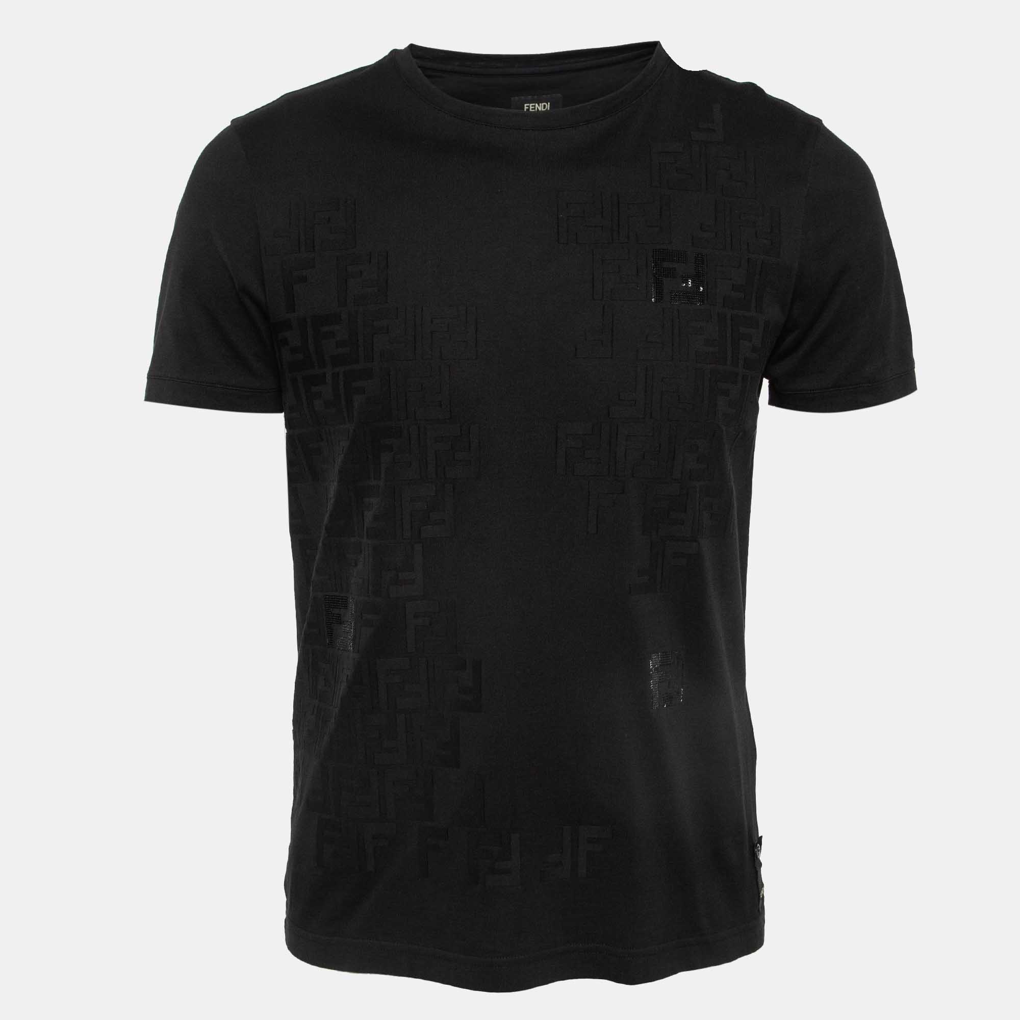 

Fendi Black FF Applique and Sequin Cotton Jersey T-Shirt M
