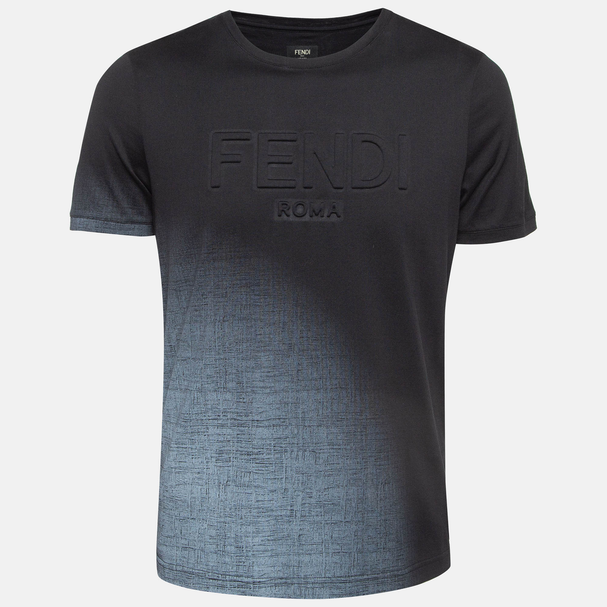 

Fendi Black Logo Embossed Ombre Cotton T-Shirt L