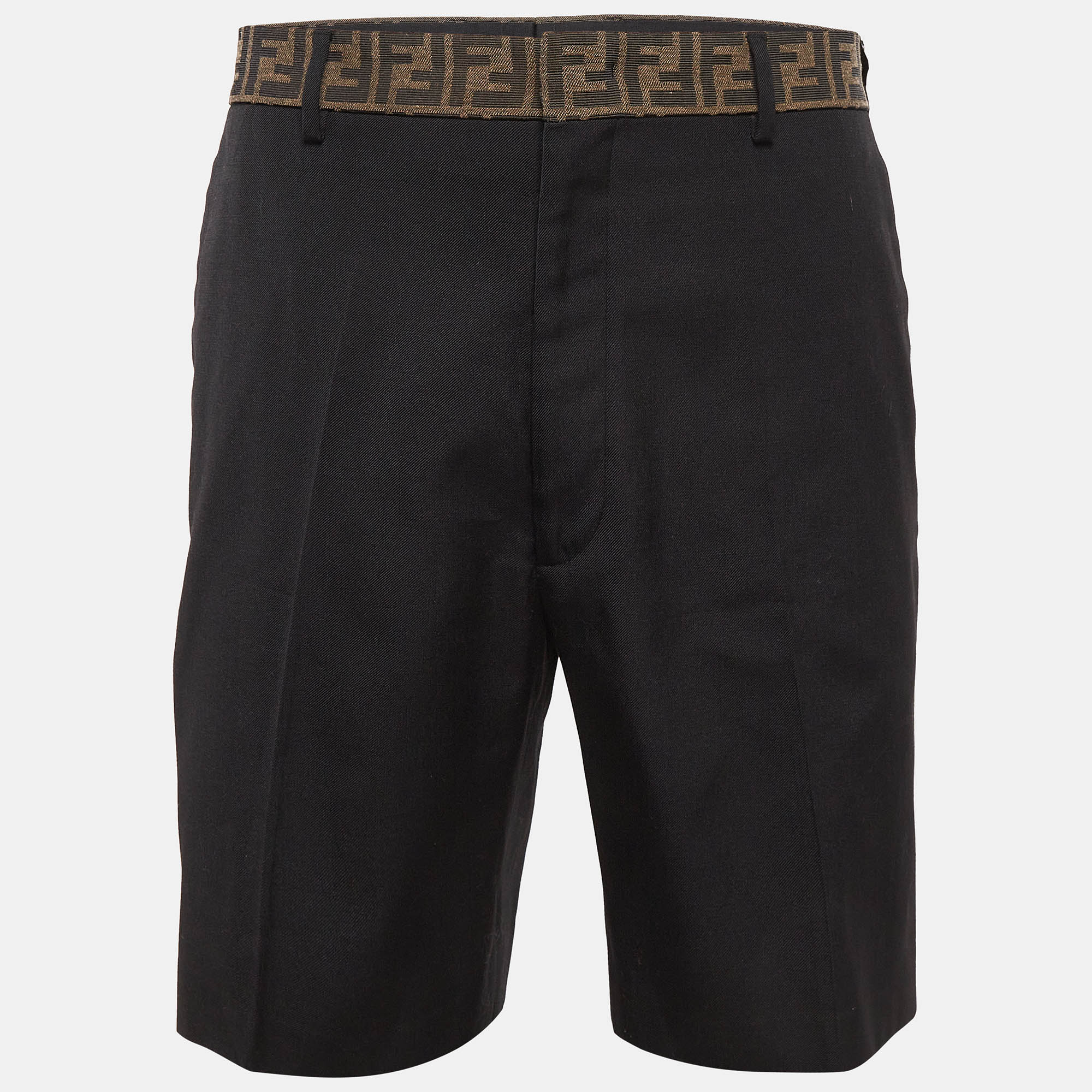 

Fendi Black Twill Monogram Contrast Trimmed Shorts L