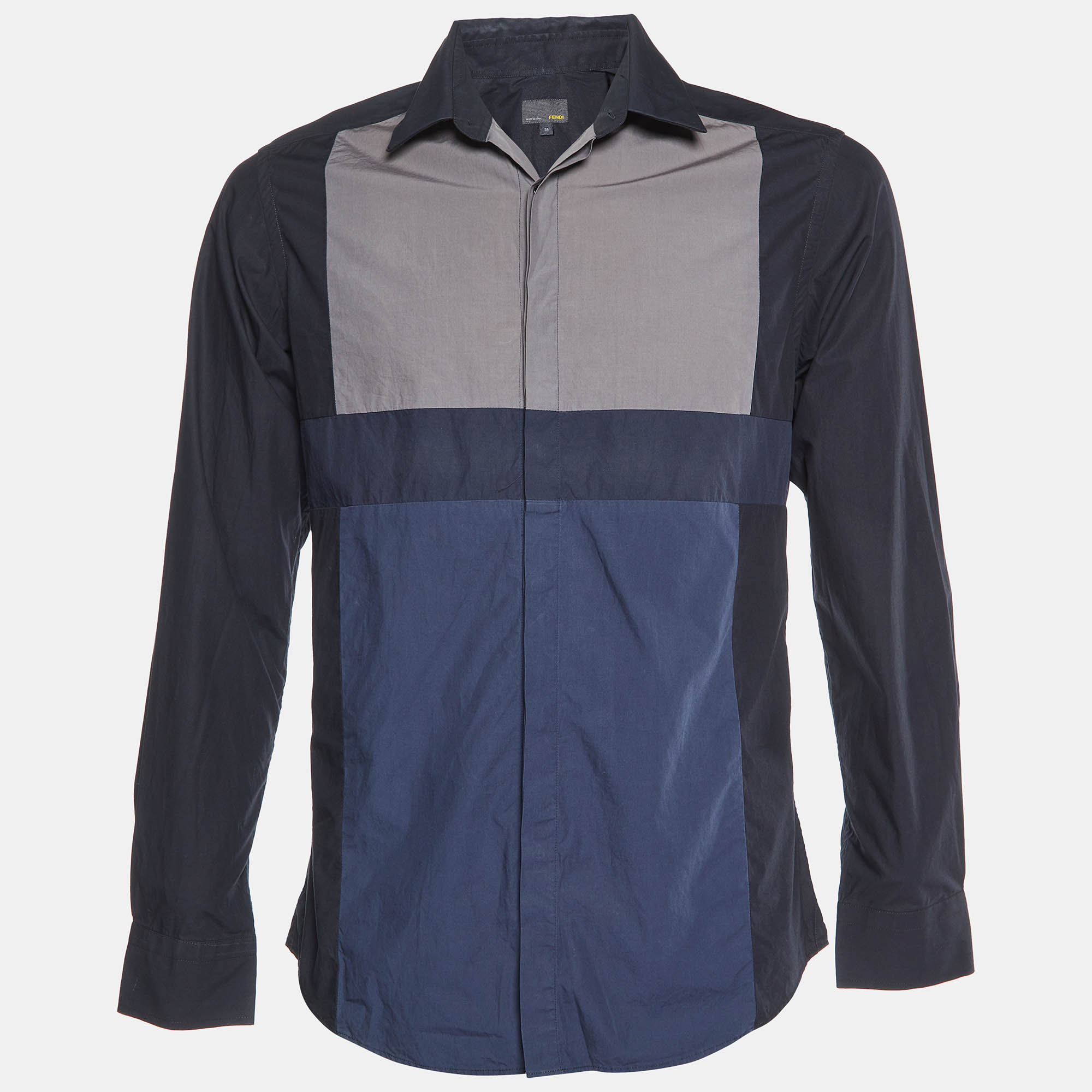 

Fendi Navy Blue Colorblock Pattern Cotton Buttoned Up Shirt M