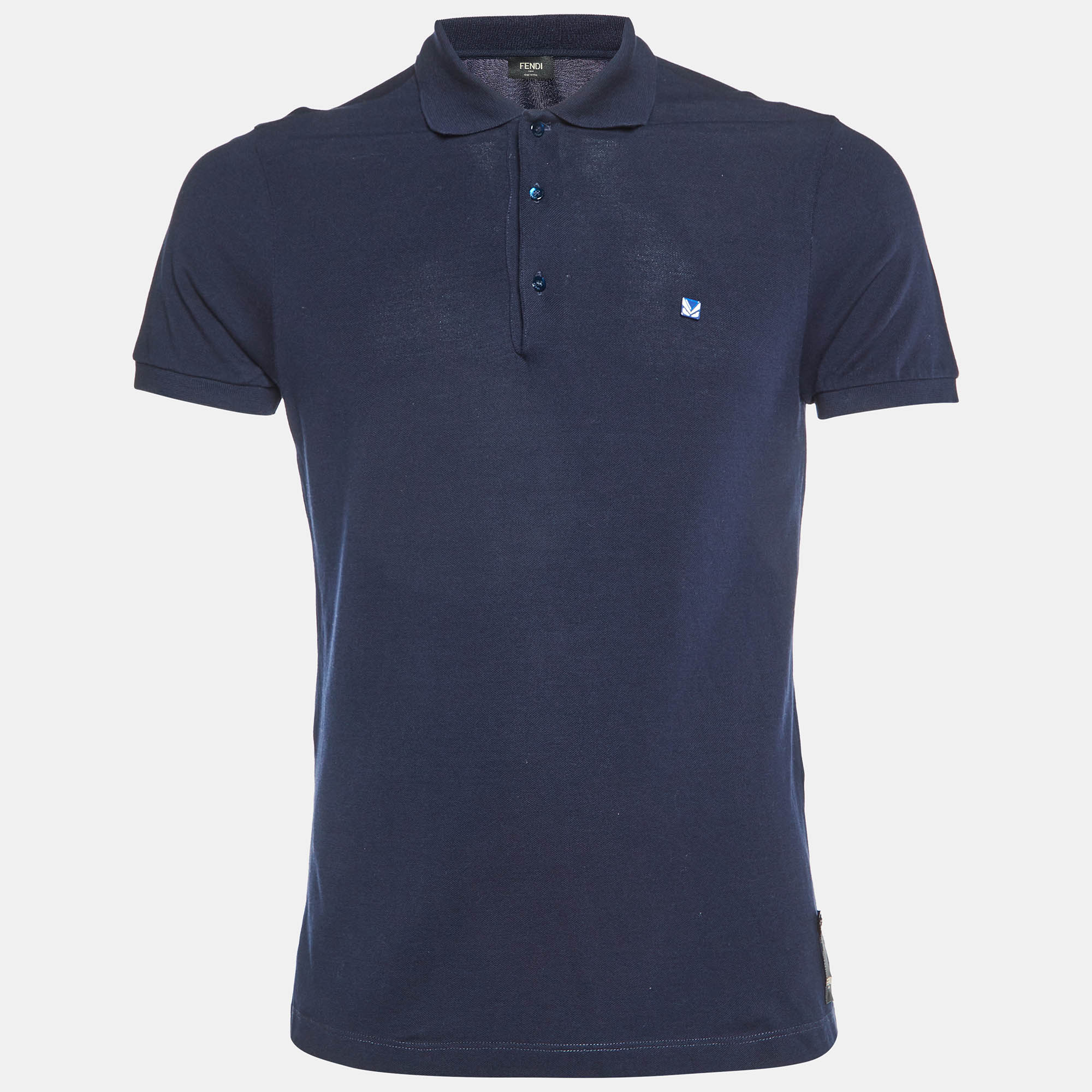 

Fendi Navy Blue Cotton Pique Knit Polo T-Shirt S