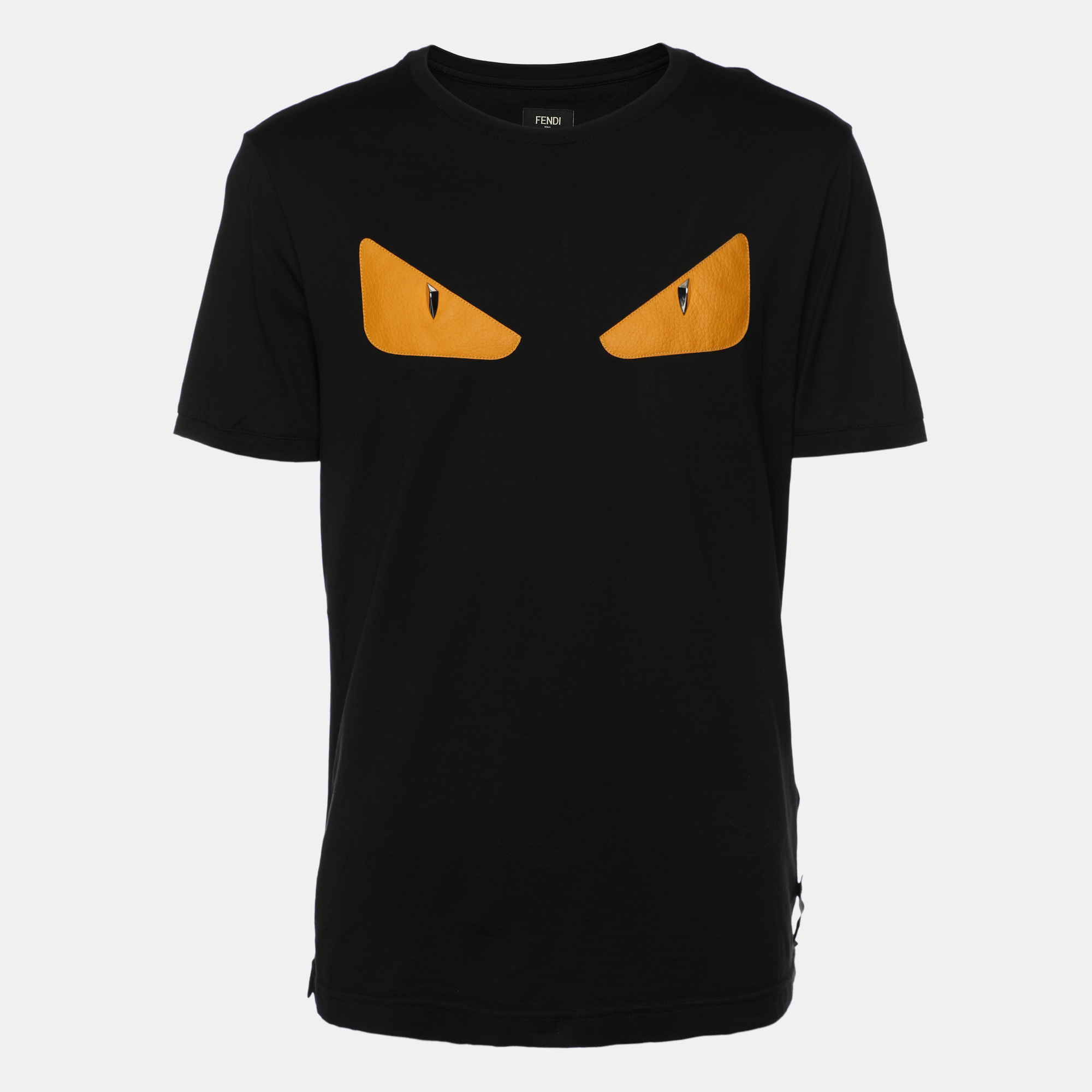 

Fendi Black Cotton Monster Eye Patch Detail Crewneck T-Shirt L