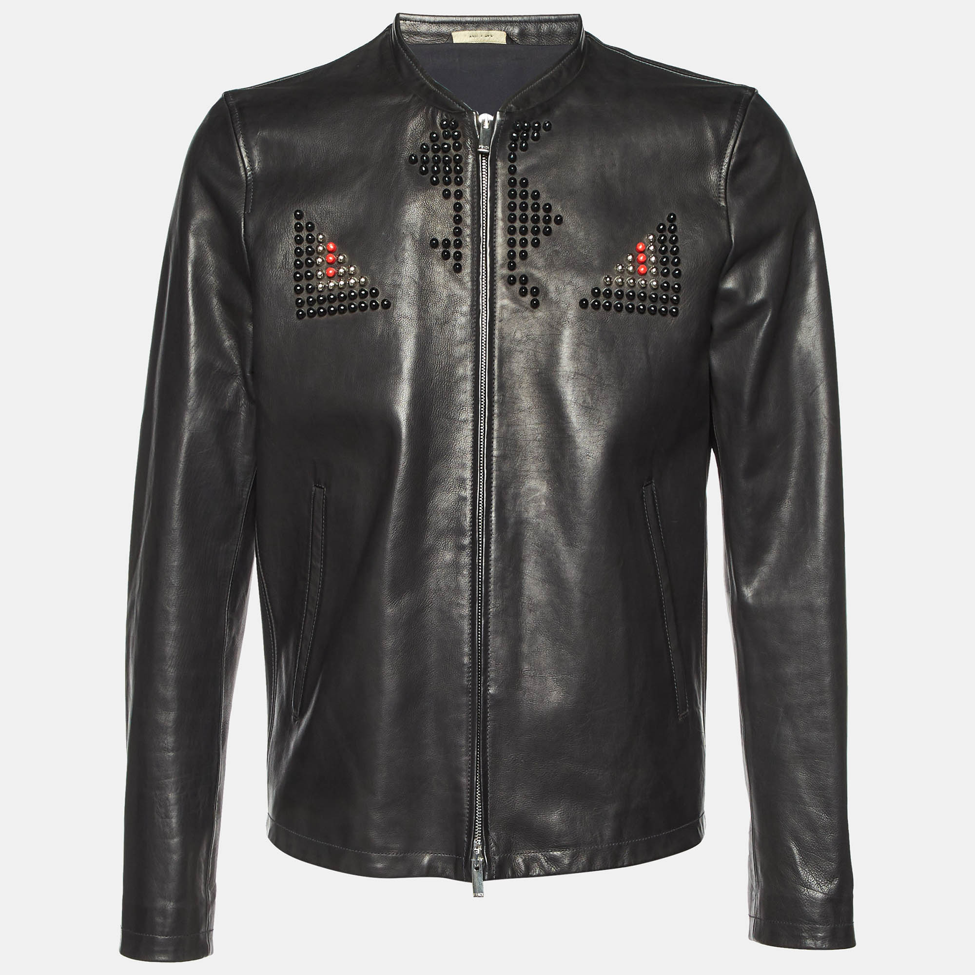 

Fendi Black Leather Studded Biker Jacket L