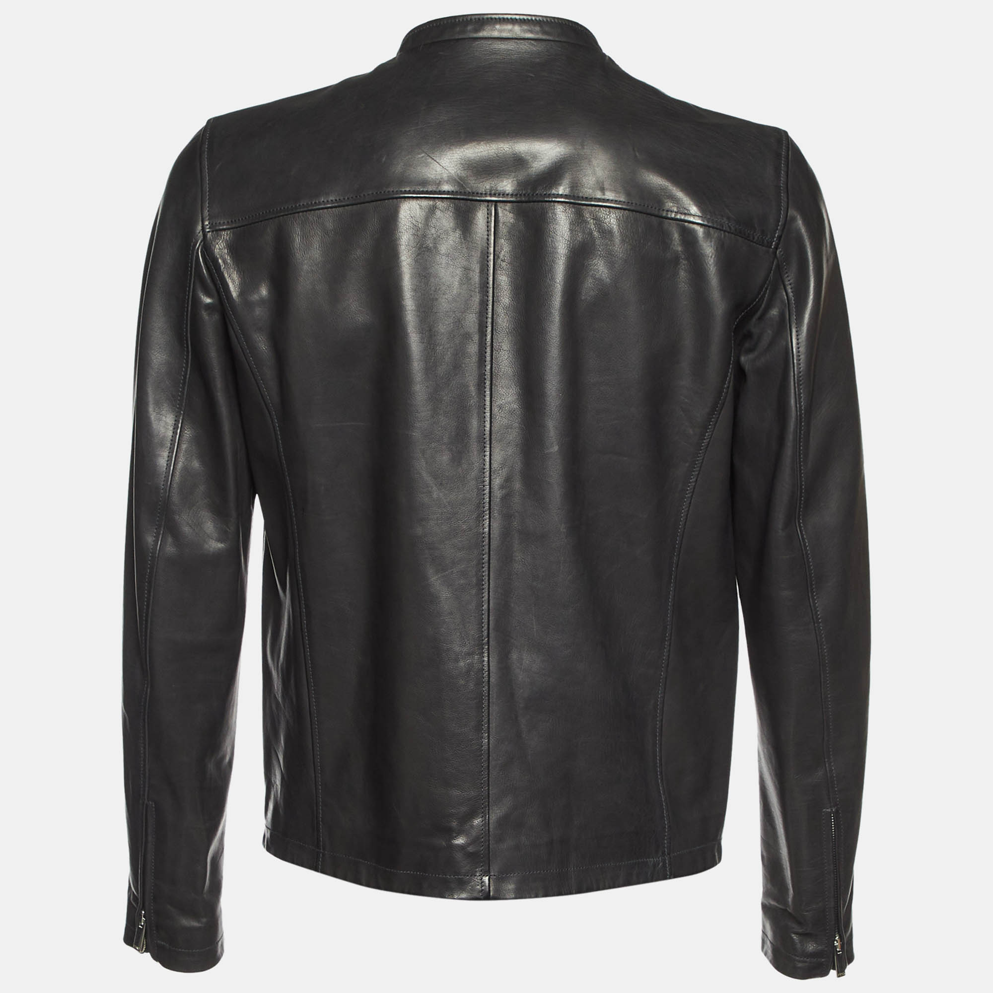 Fendi Black Leather Studded Biker Jacket L 