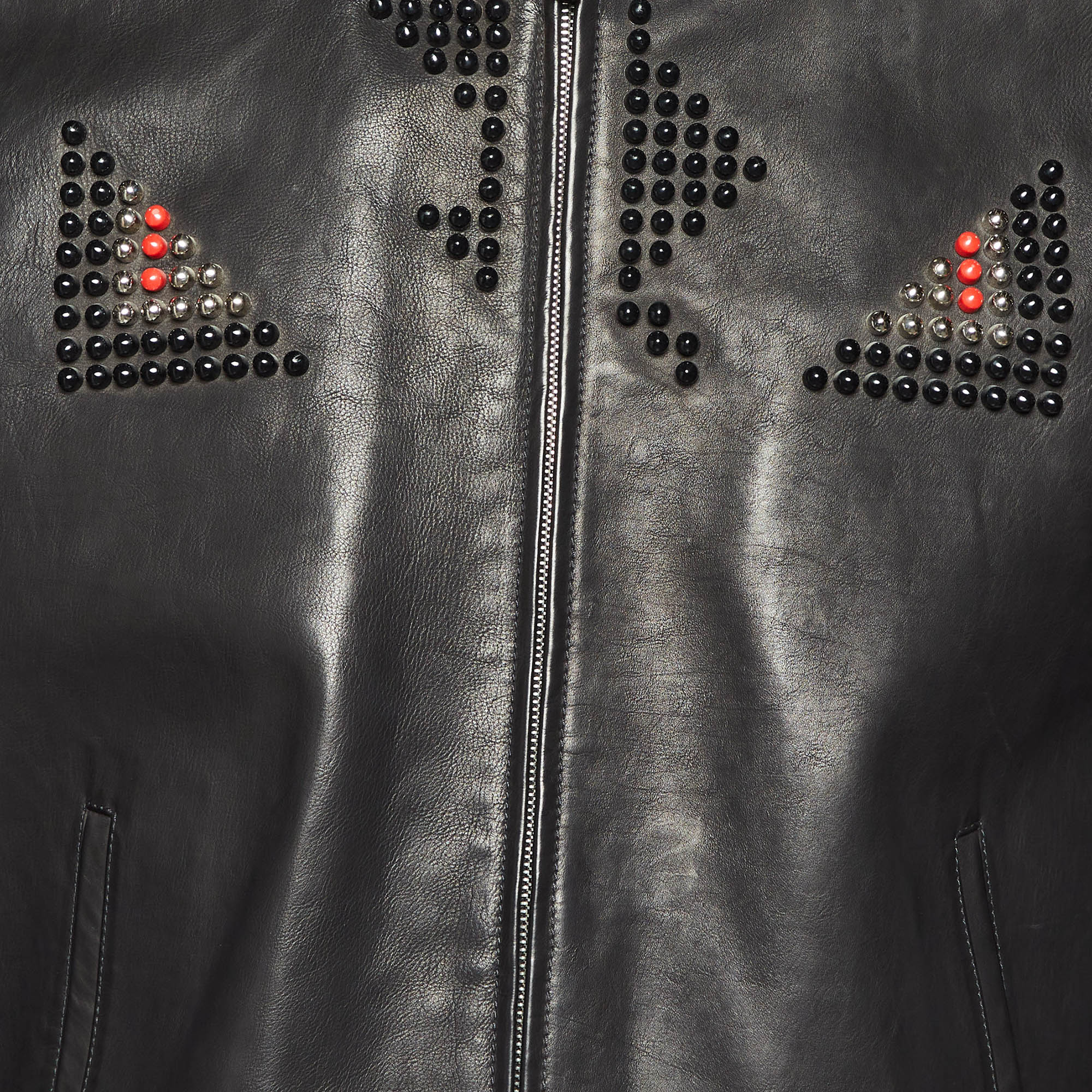 Fendi Black Leather Studded Biker Jacket L 