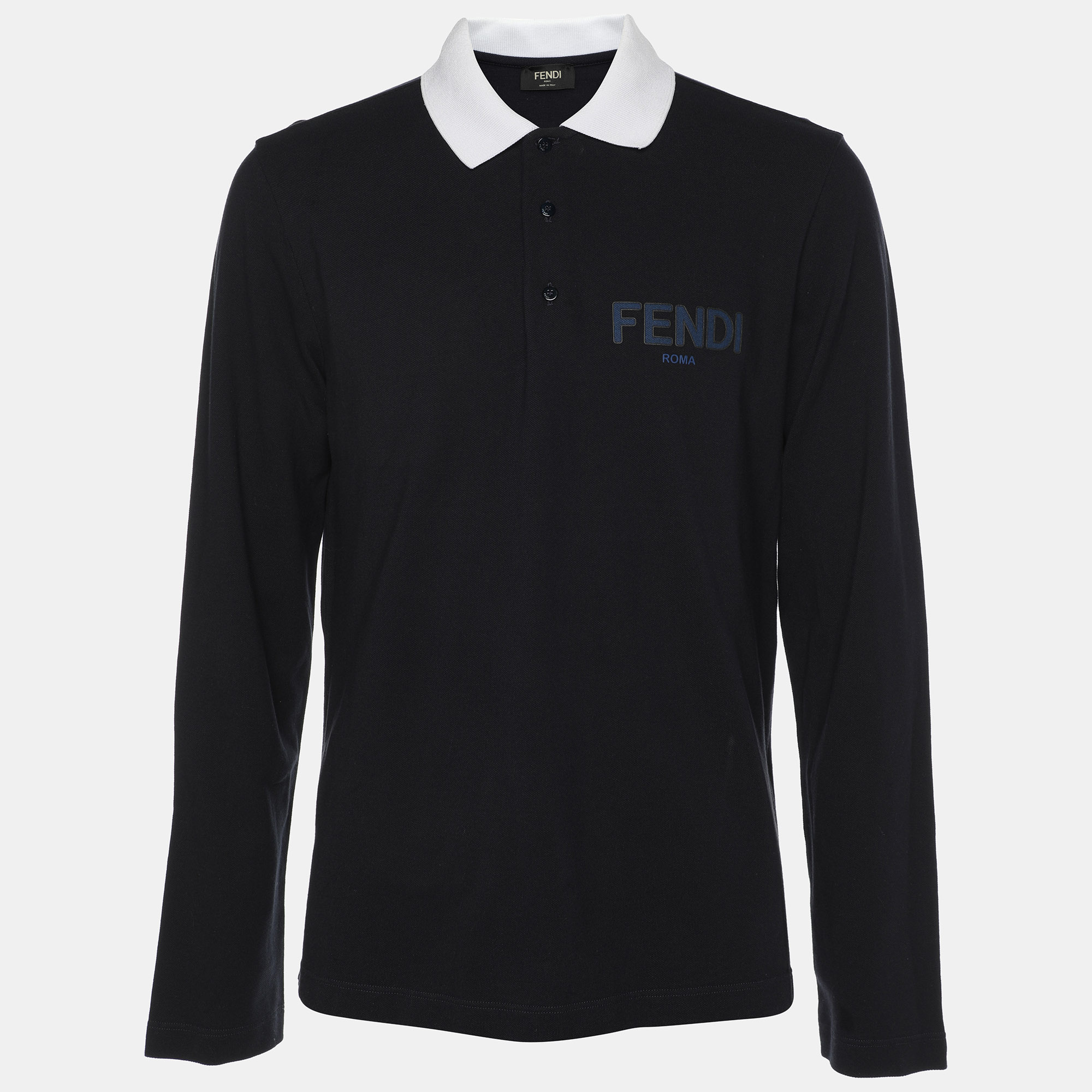 

Fendi Navy Blue Cotton Knit Long Sleeve Polo Shirt M