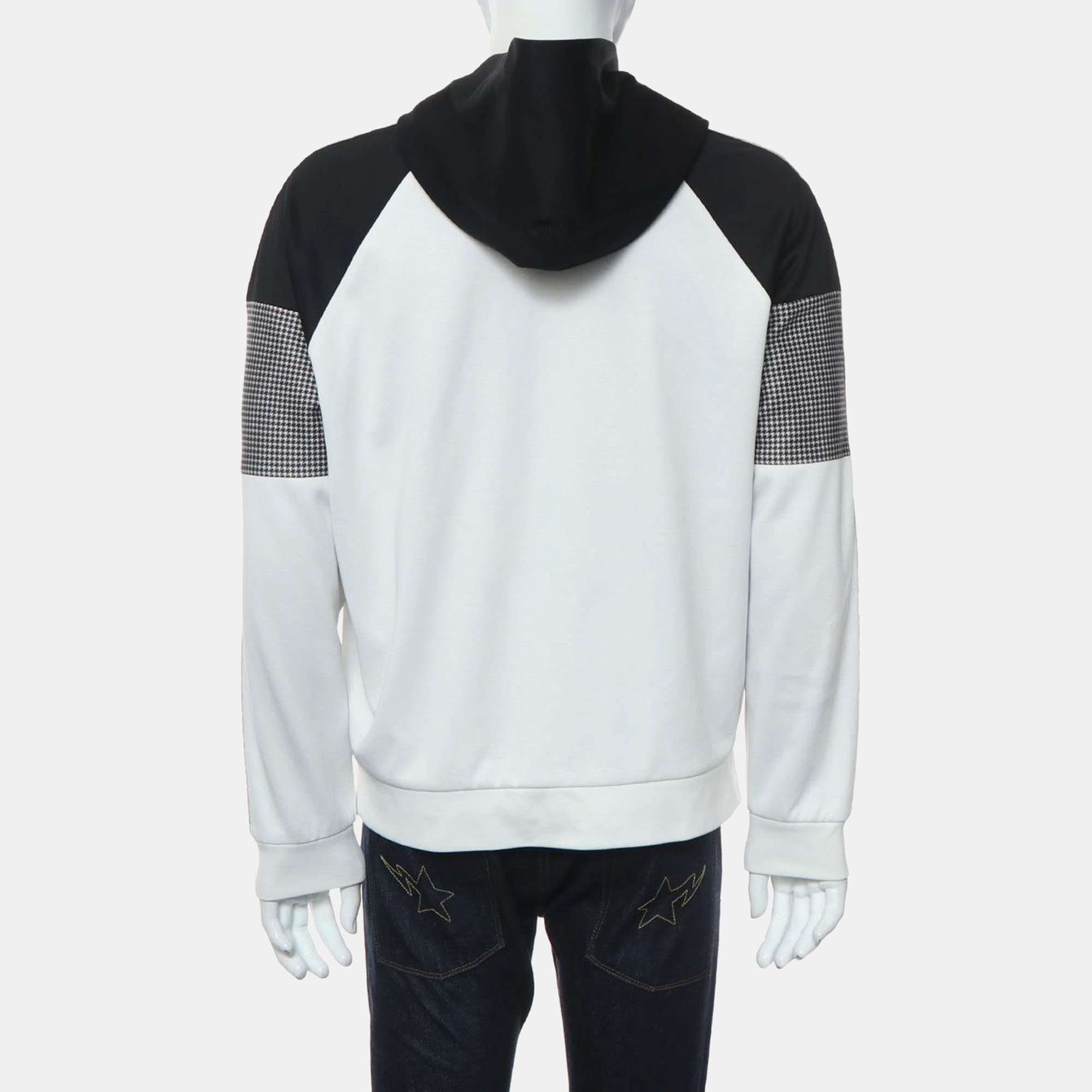 Fendi White, Black Cotton and Polyester Two Tone Zucca Houndstooth Hoodie M 