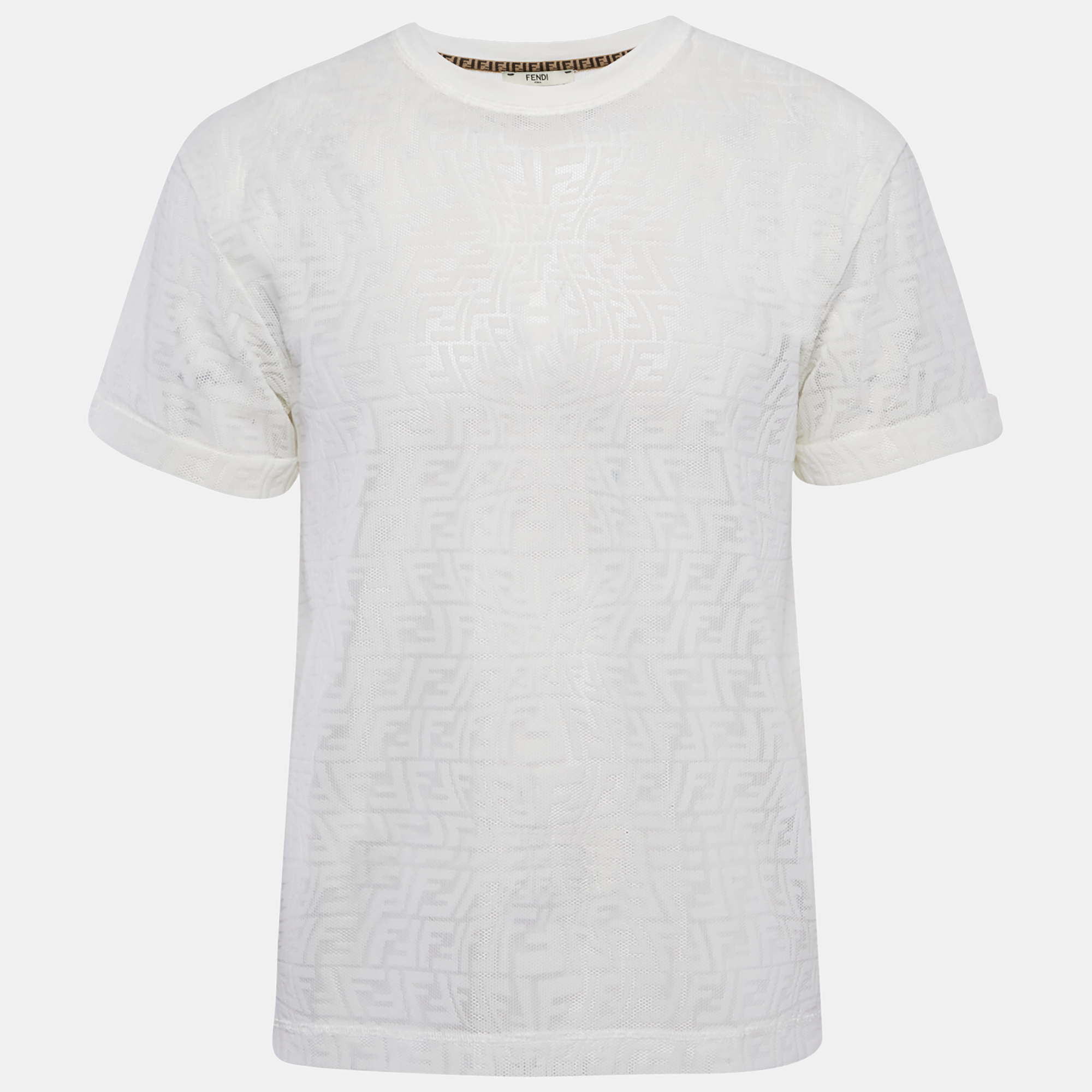 

Fendi White FF Patterned Stretch Knit Half Sleeve T-shirt XS