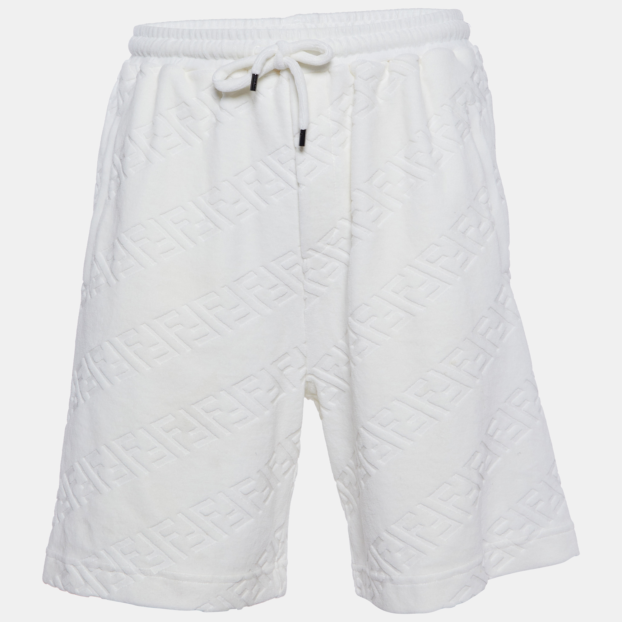 

Fendi White FF Velour Cotton Shorts L