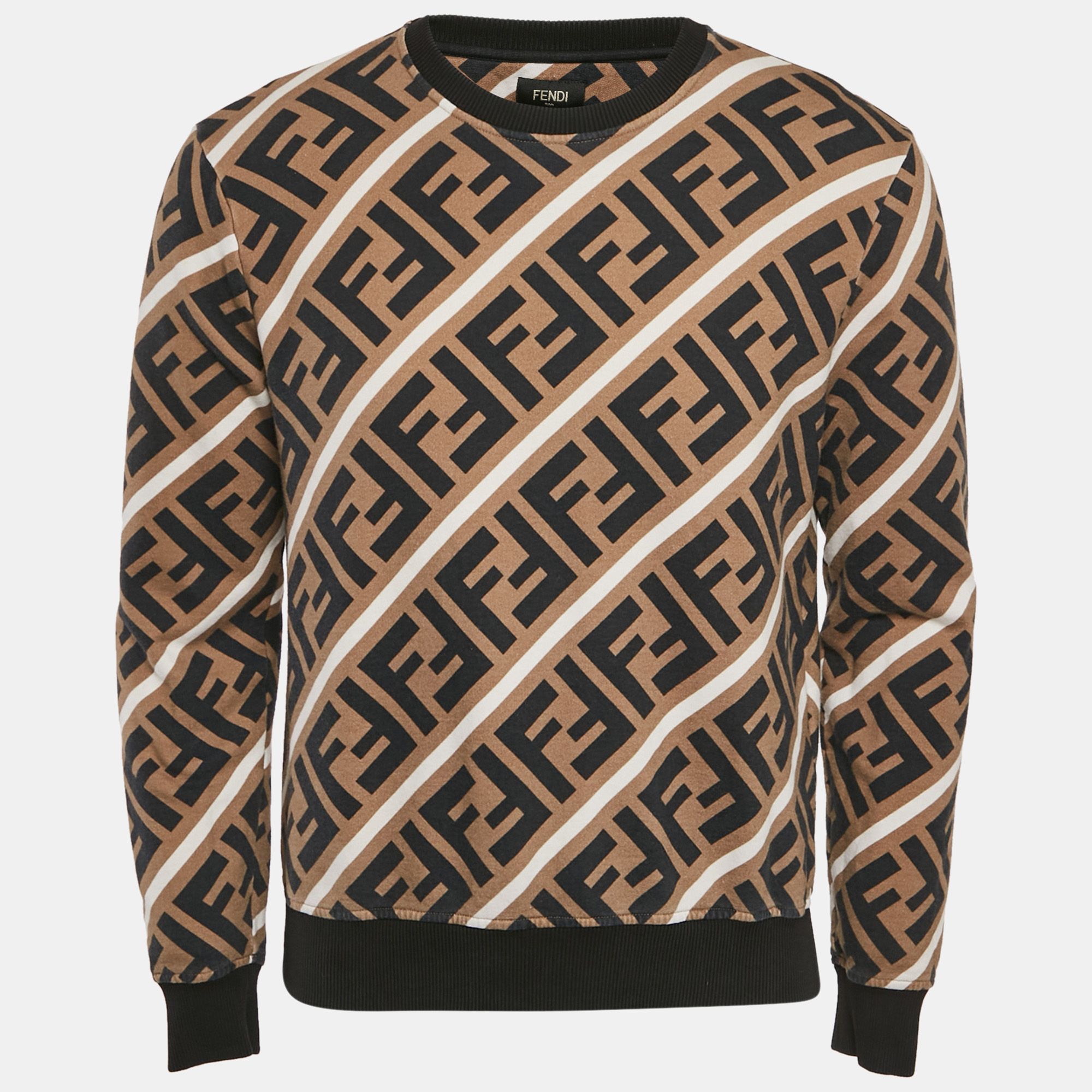 

Fendi Brown Monogram Print Cotton Crewneck Sweatshirt S