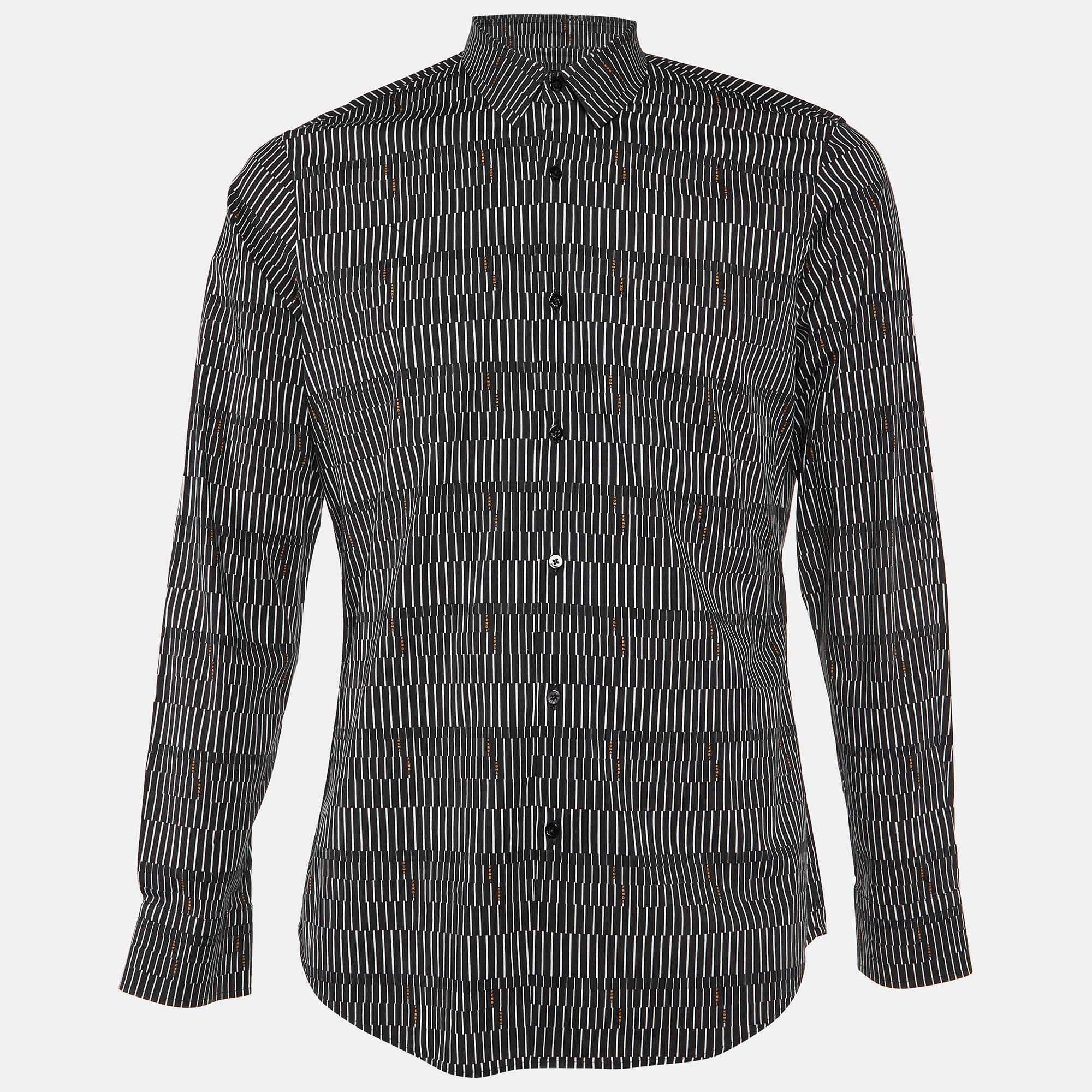 

Fendi Black Stripe Print Cotton Long Sleeve Shirt M