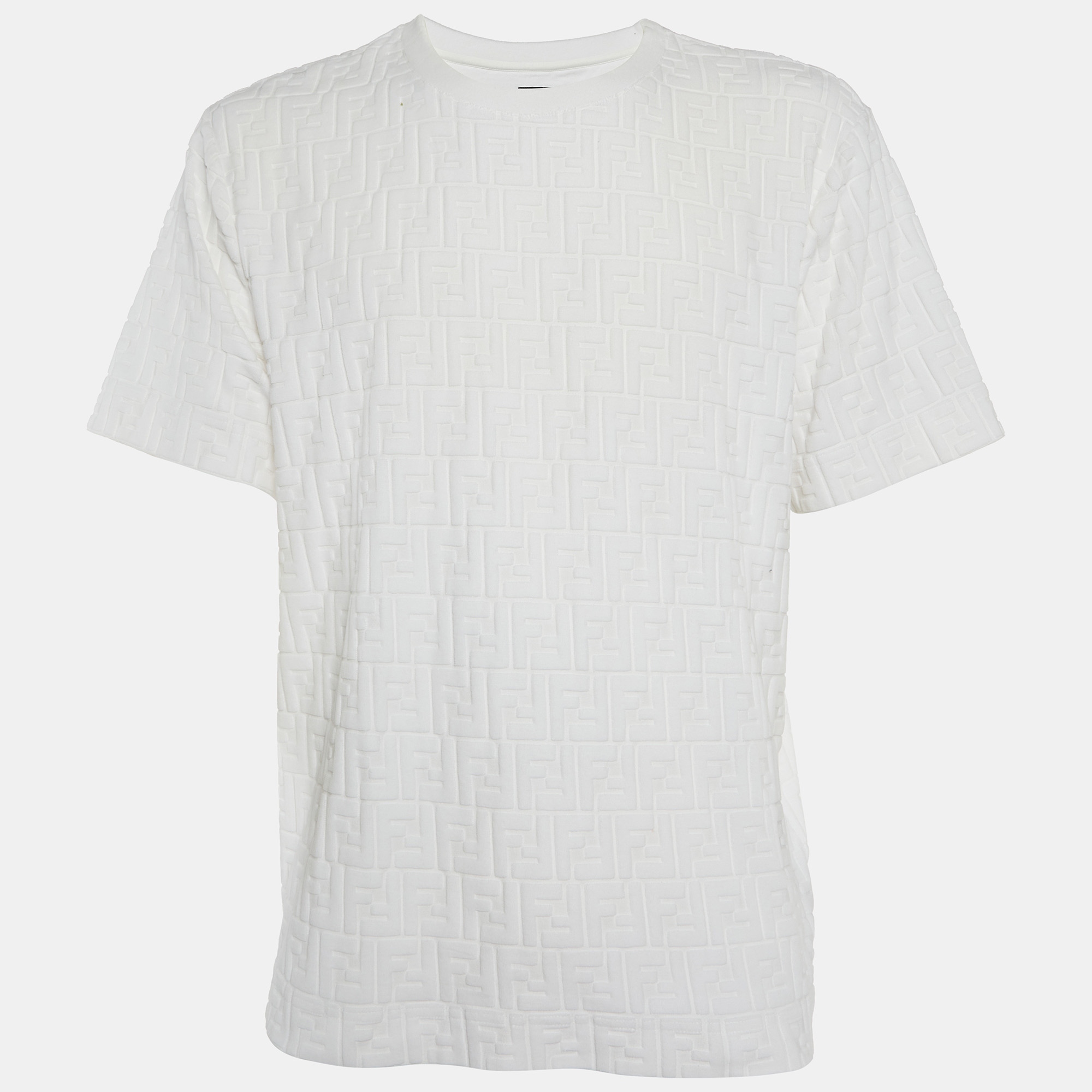 

Fendi White Zucca Embossed Cotton Crew Neck T-Shirt L