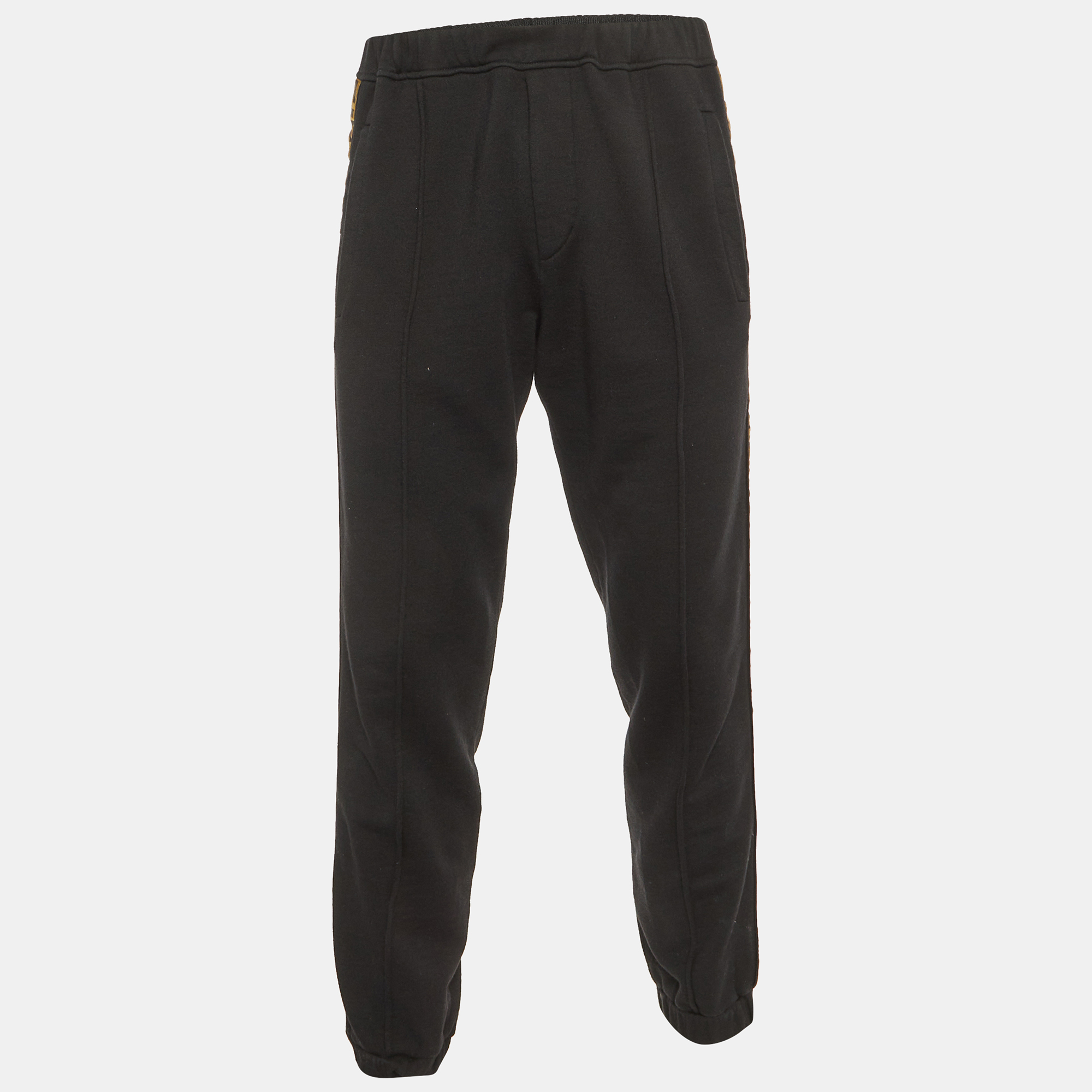 

Fendi Black Wool Blend Knit Logo Tape Trimmed Trackpants M