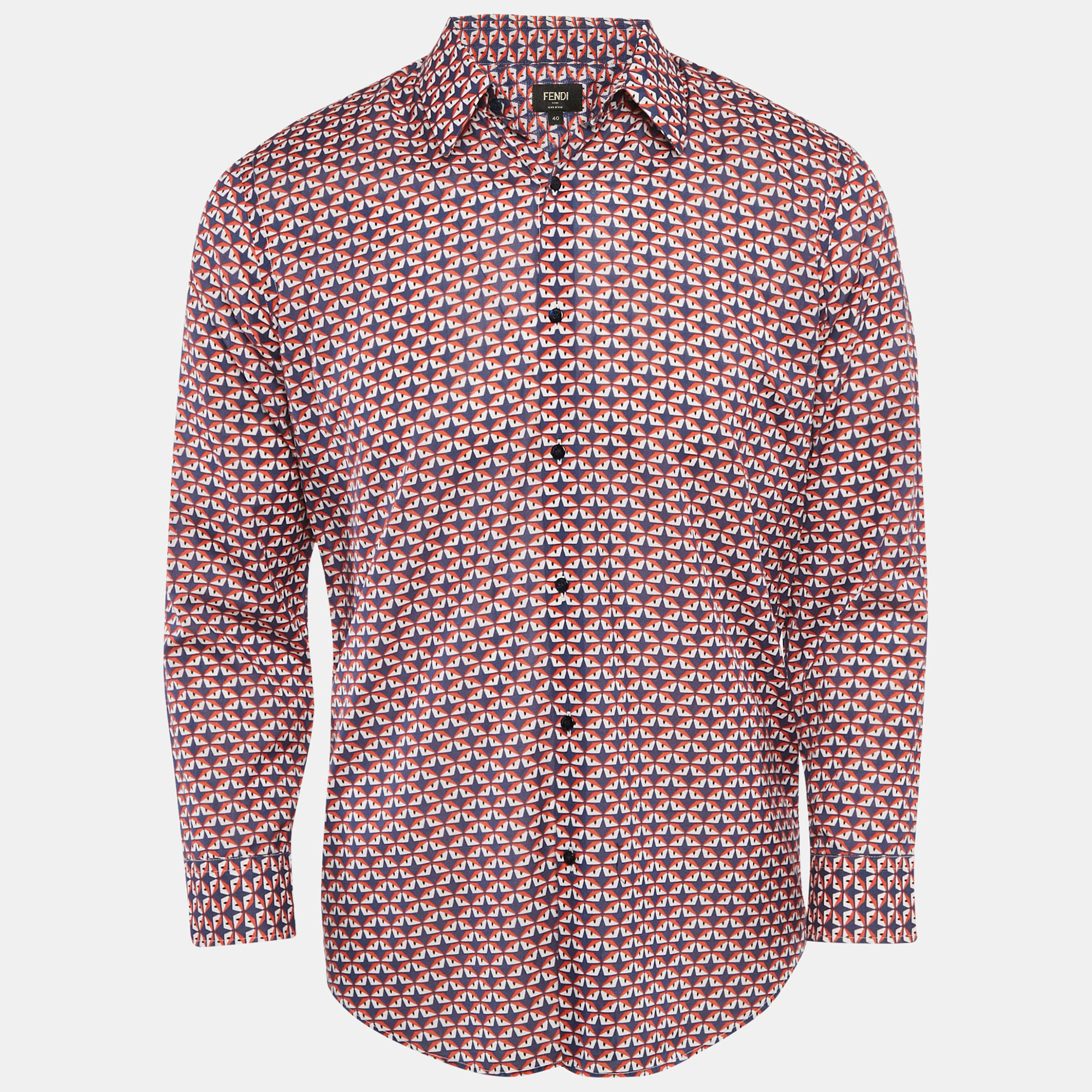 

Fendi Blue/Red Geometric Print Cotton Long Sleeve Shirt M