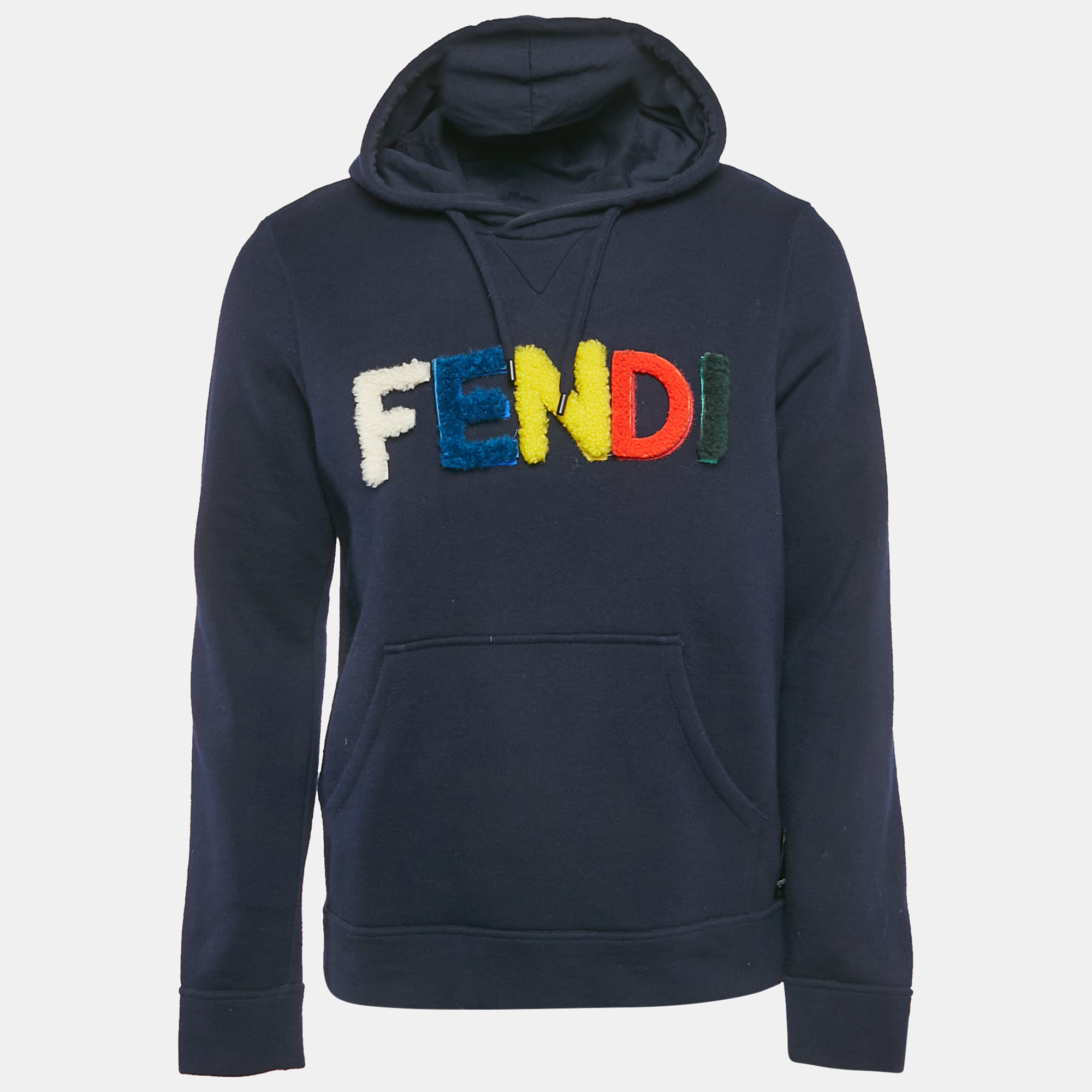 

Fendi Navy Blue Detachable Tuft Logo Detail Hooded Sweatshirt M