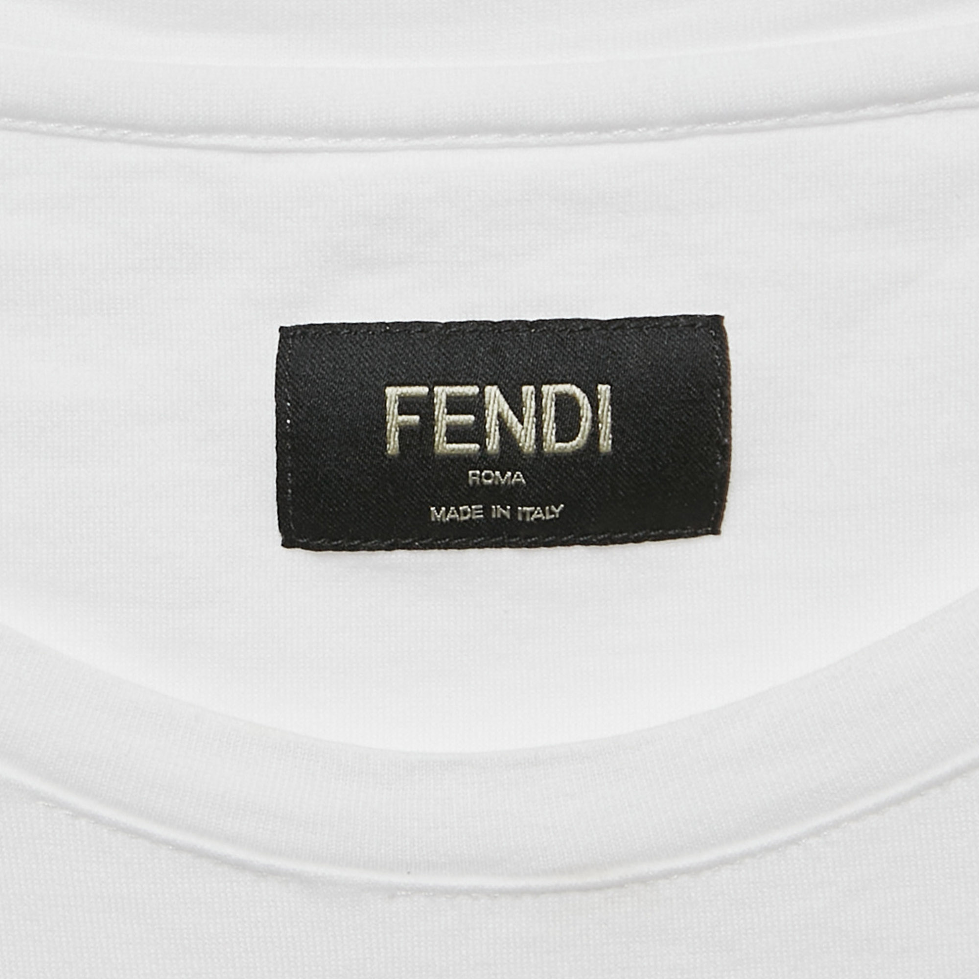 Fendi White FF Applique Jersey Crew Neck T-Shirt L 