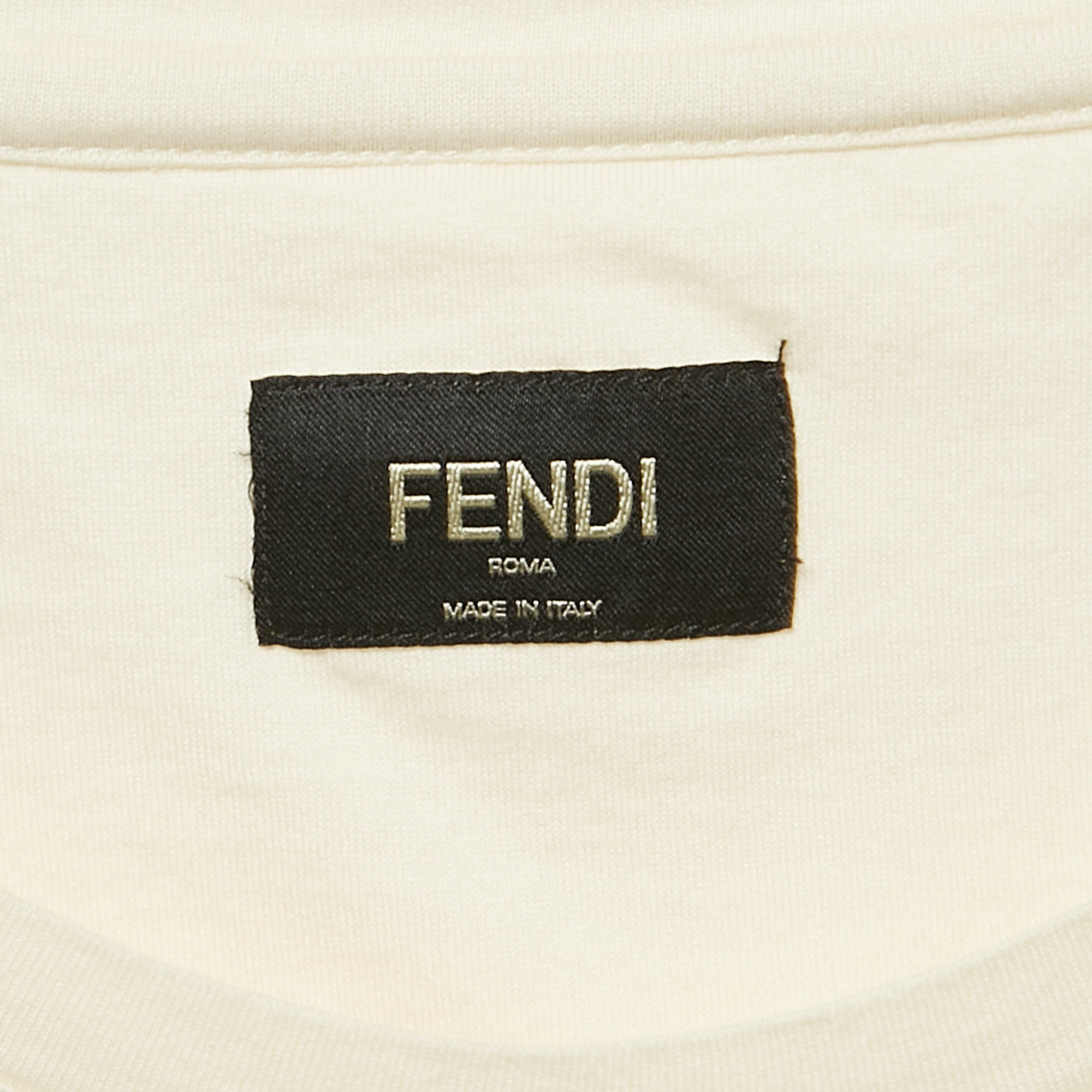 Fendi Cream Mesh Pocket Detail Jersey T-Shirt L 