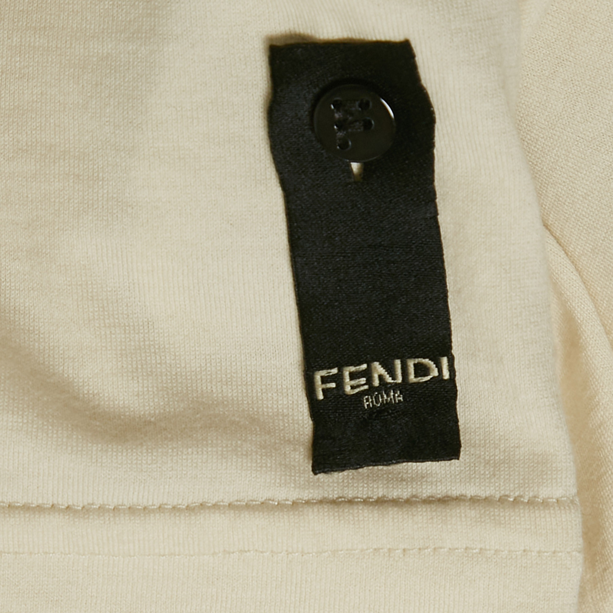 Fendi Cream Mesh Pocket Detail Jersey T-Shirt L 