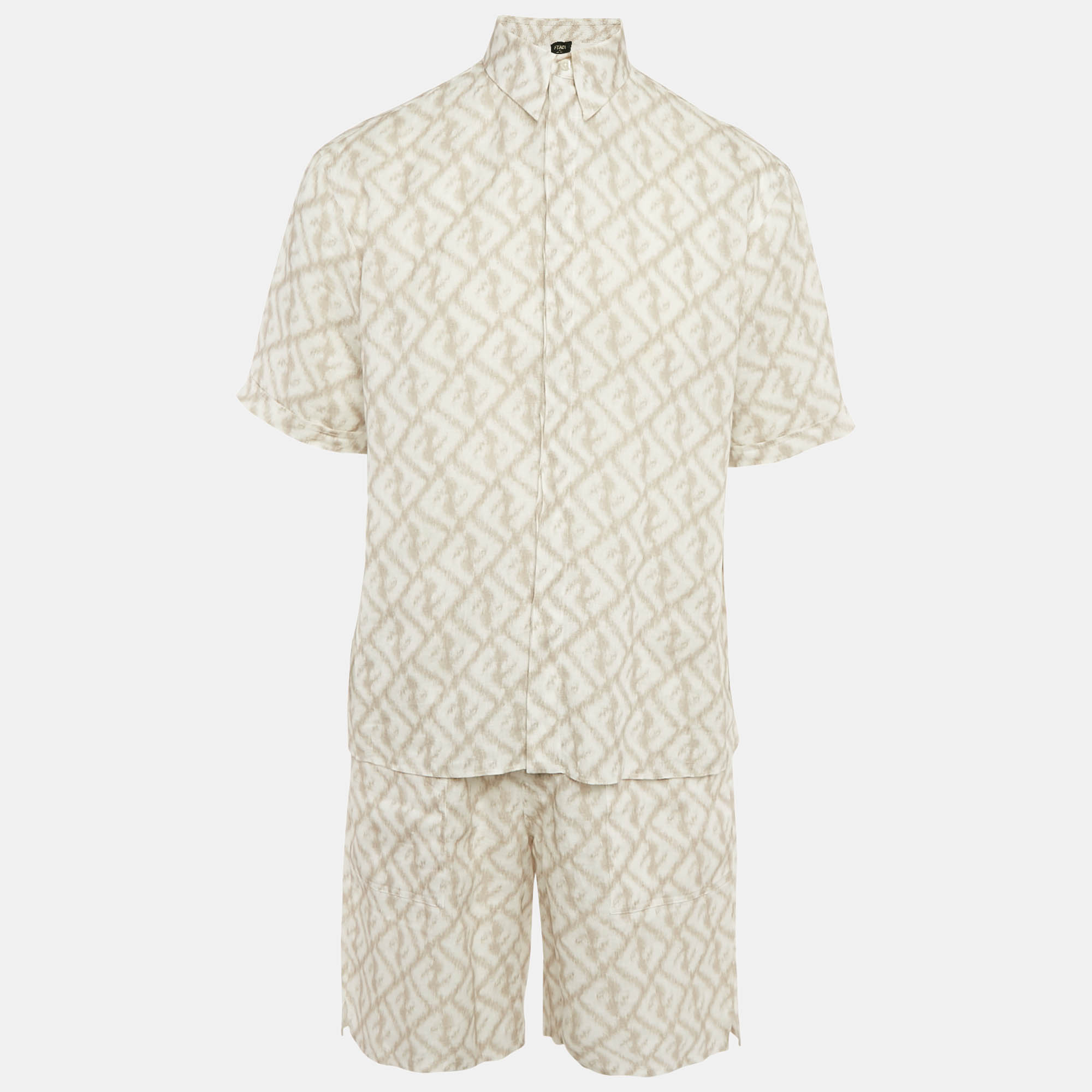 

Fendi White Print Linen Shirt and Shorts Set S/M