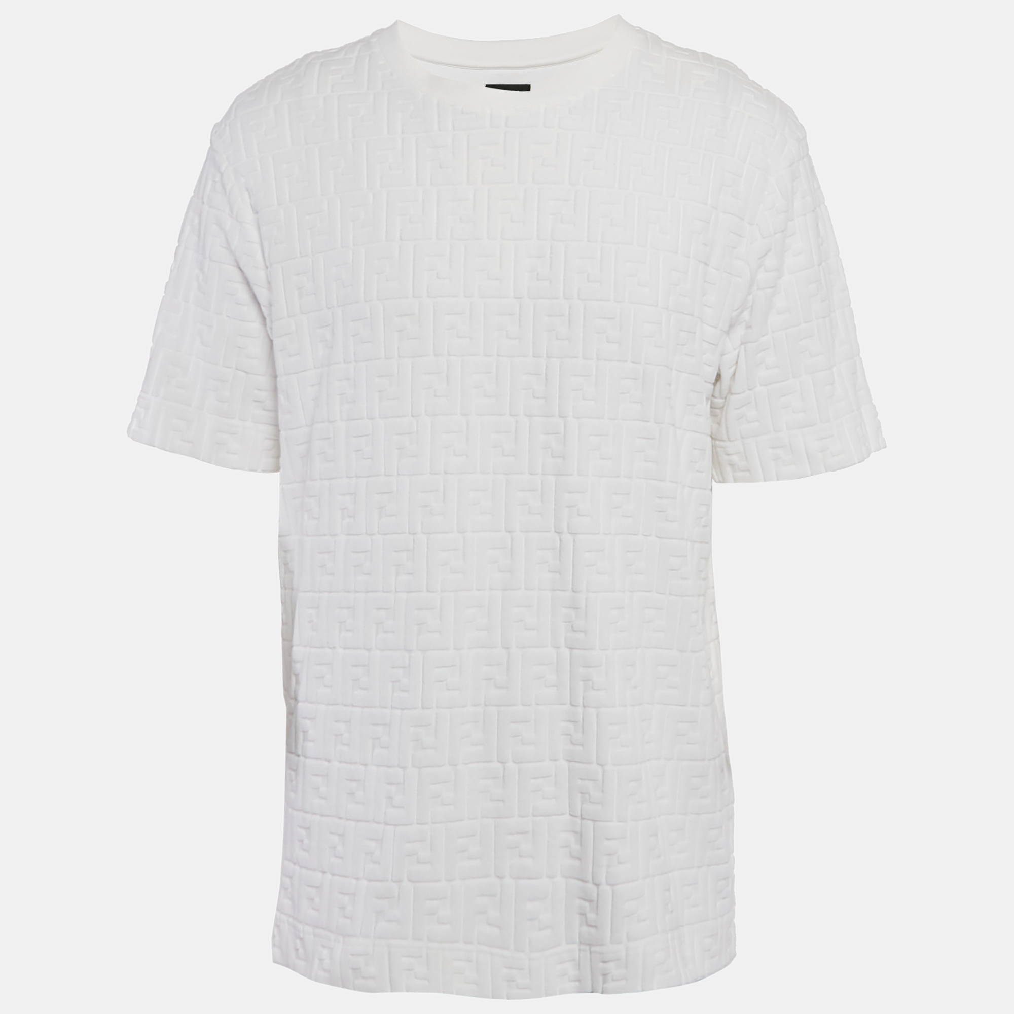 

Fendi White Zucca Flocked Cotton Crewneck T-Shirt L