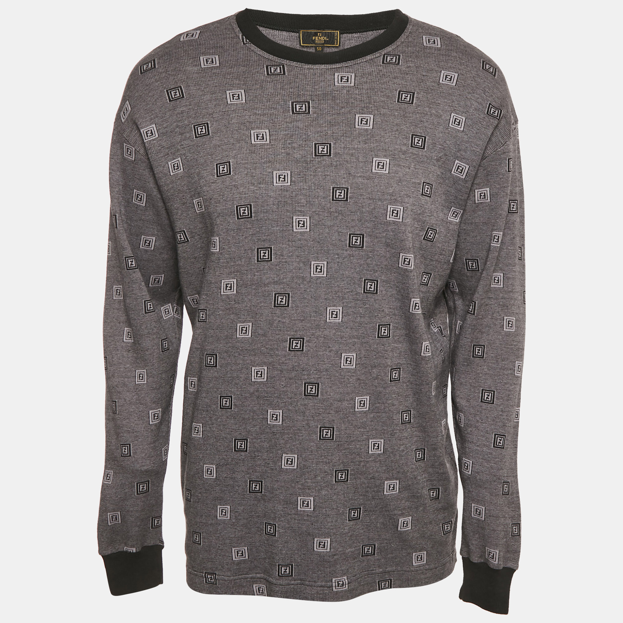 

Fendi Vintage Grey FF Pattern Cotton Knit Sweatshirt L