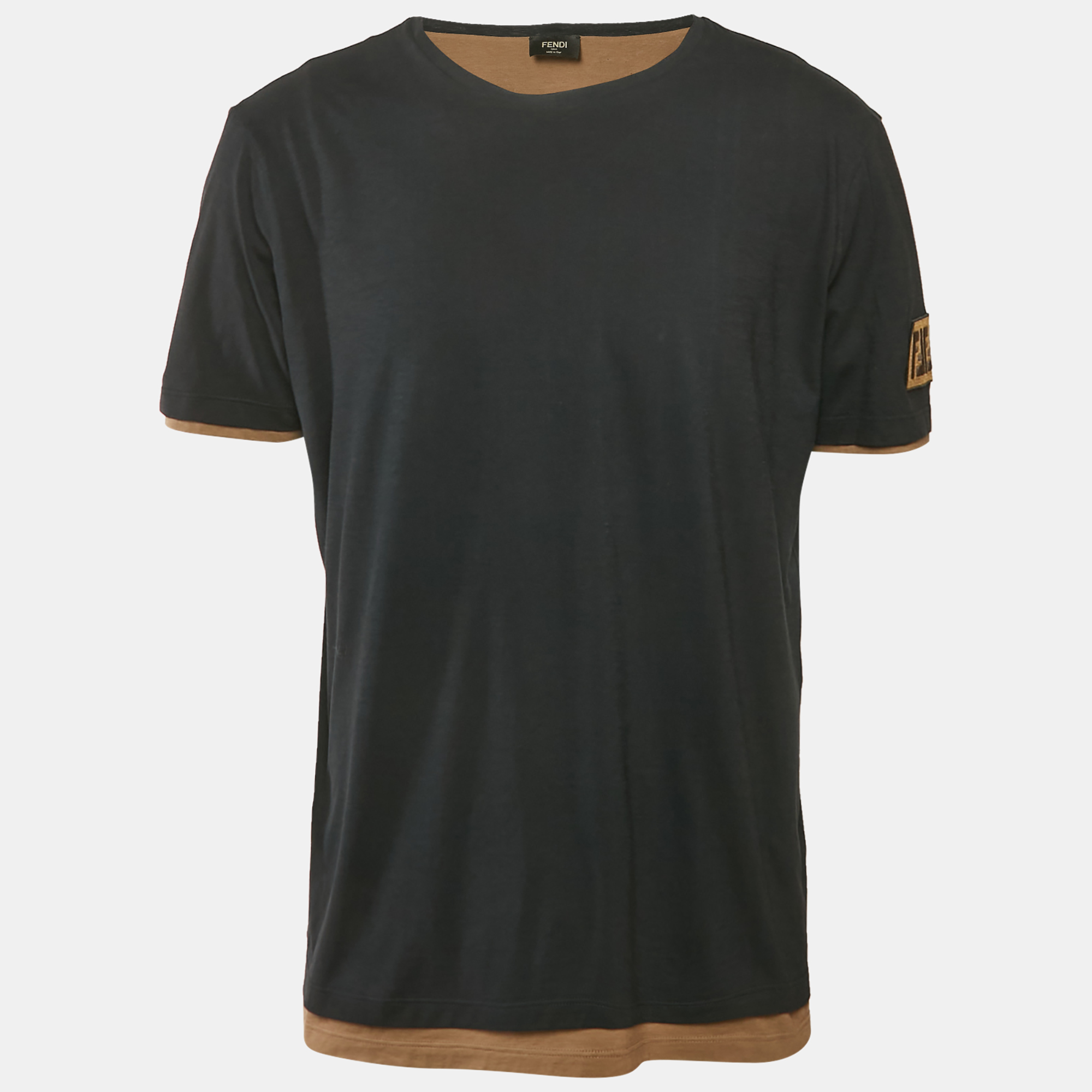 

Fendi Black FF Sleeve Applique Jersey Layered T-Shirt L