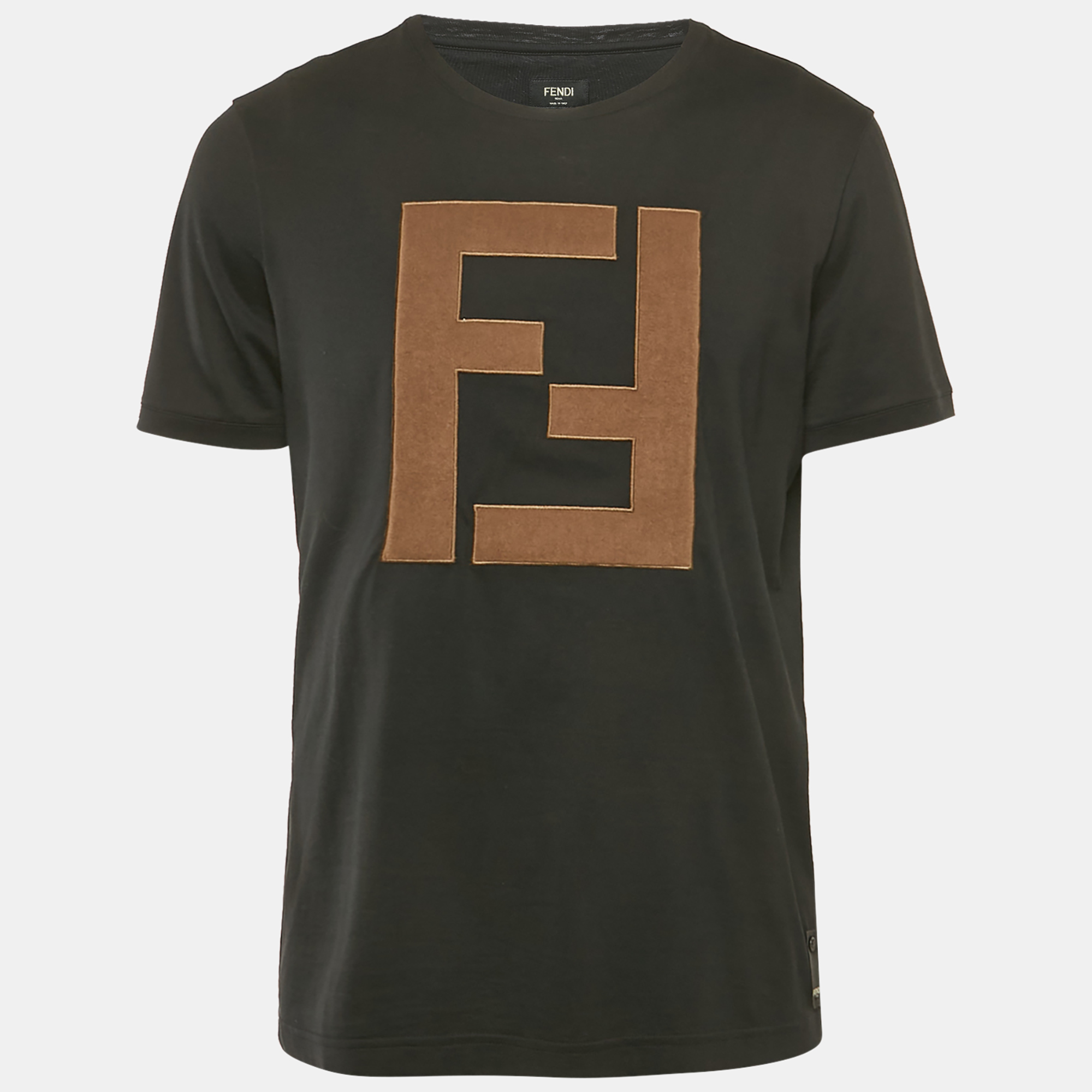 

Fendi Black Zucca Applique Jersey Crewneck T-Shirt XL
