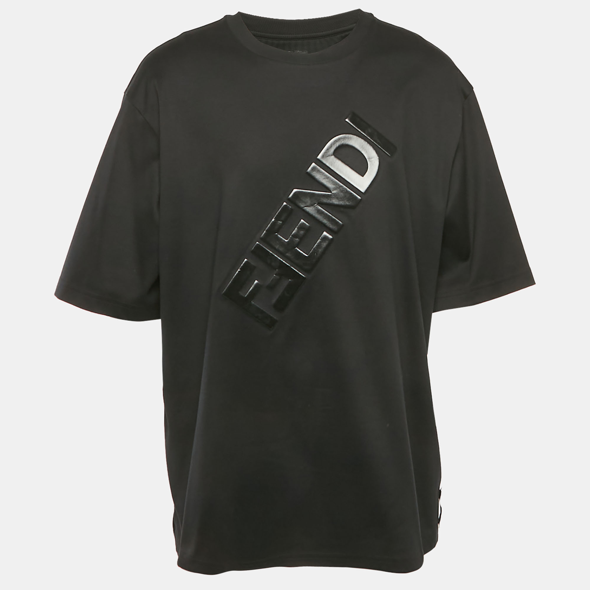 

Fendi Black Logo Embossed Cotton Jersey T-Shirt XL