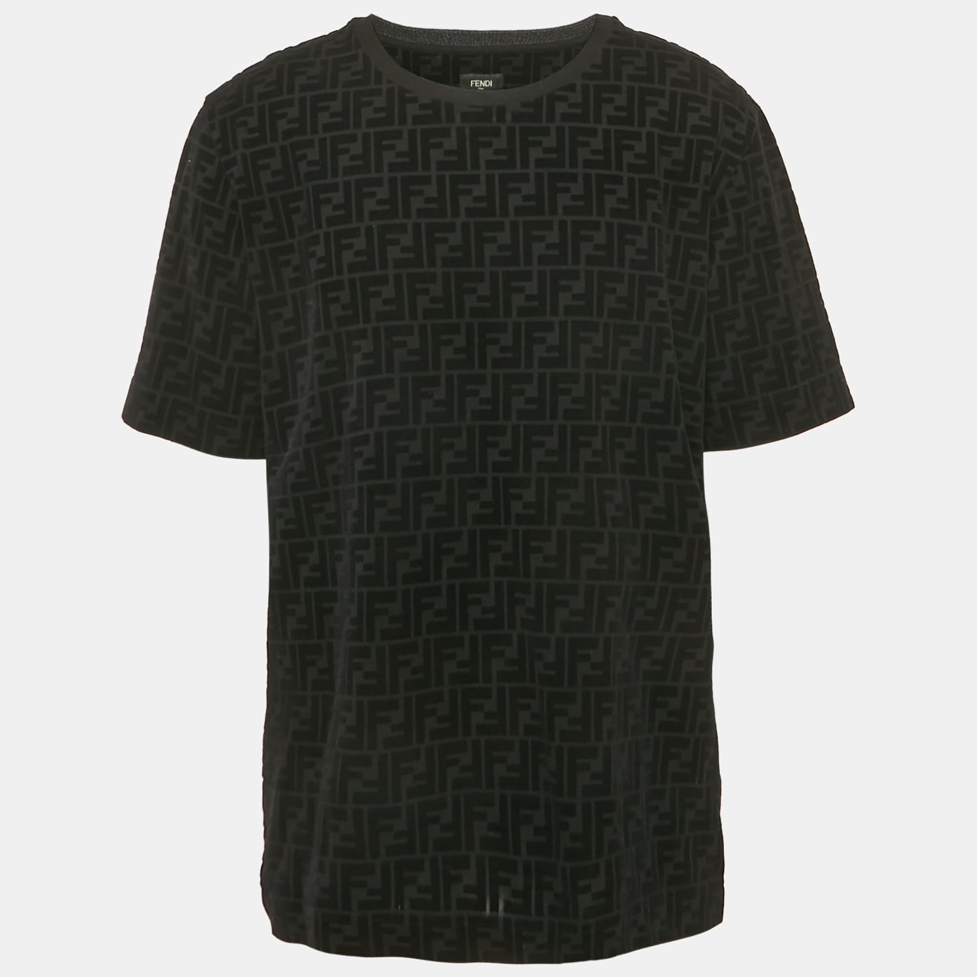 

Fendi Black Zucca Flocked Jersey Crew Neck T-Shirt XL