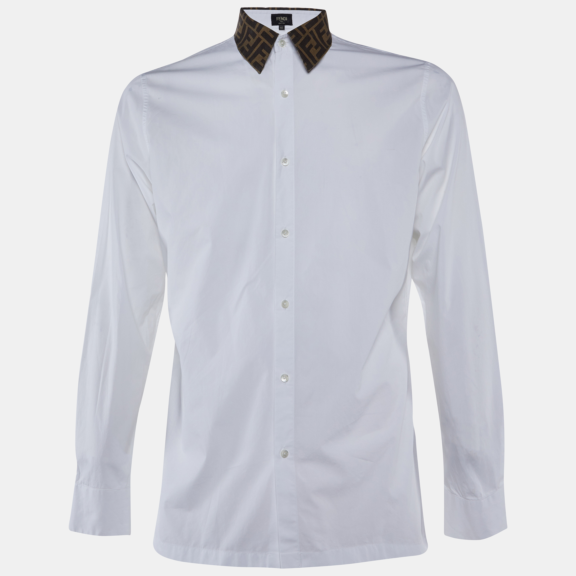 

Fendi White Cotton FF Collar Slim Fit Shirt L