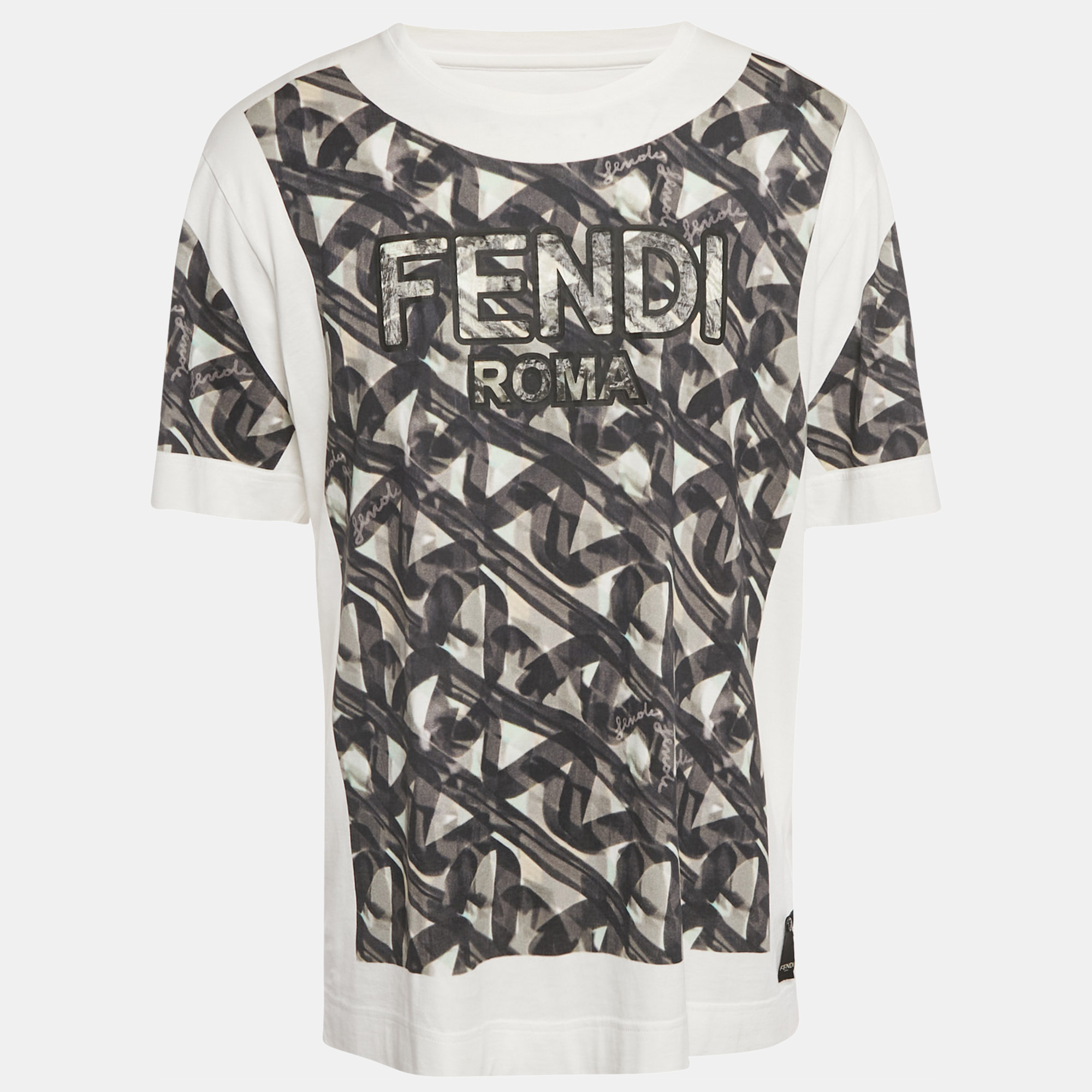 

Fendi White Printed Jersey Crewneck T-Shirt L