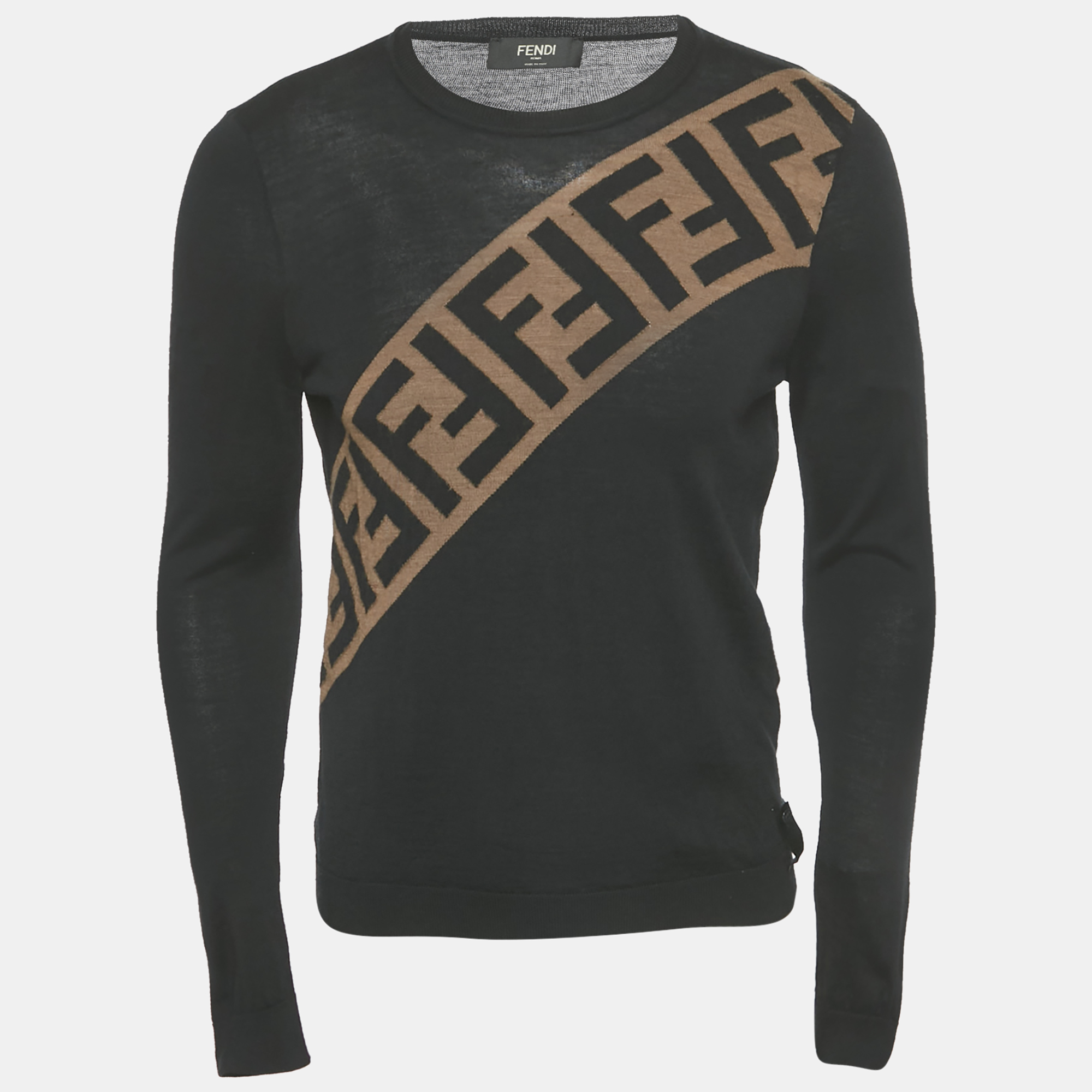 

Fendi Black Zucca Intarsia Wool Knit Pullover S