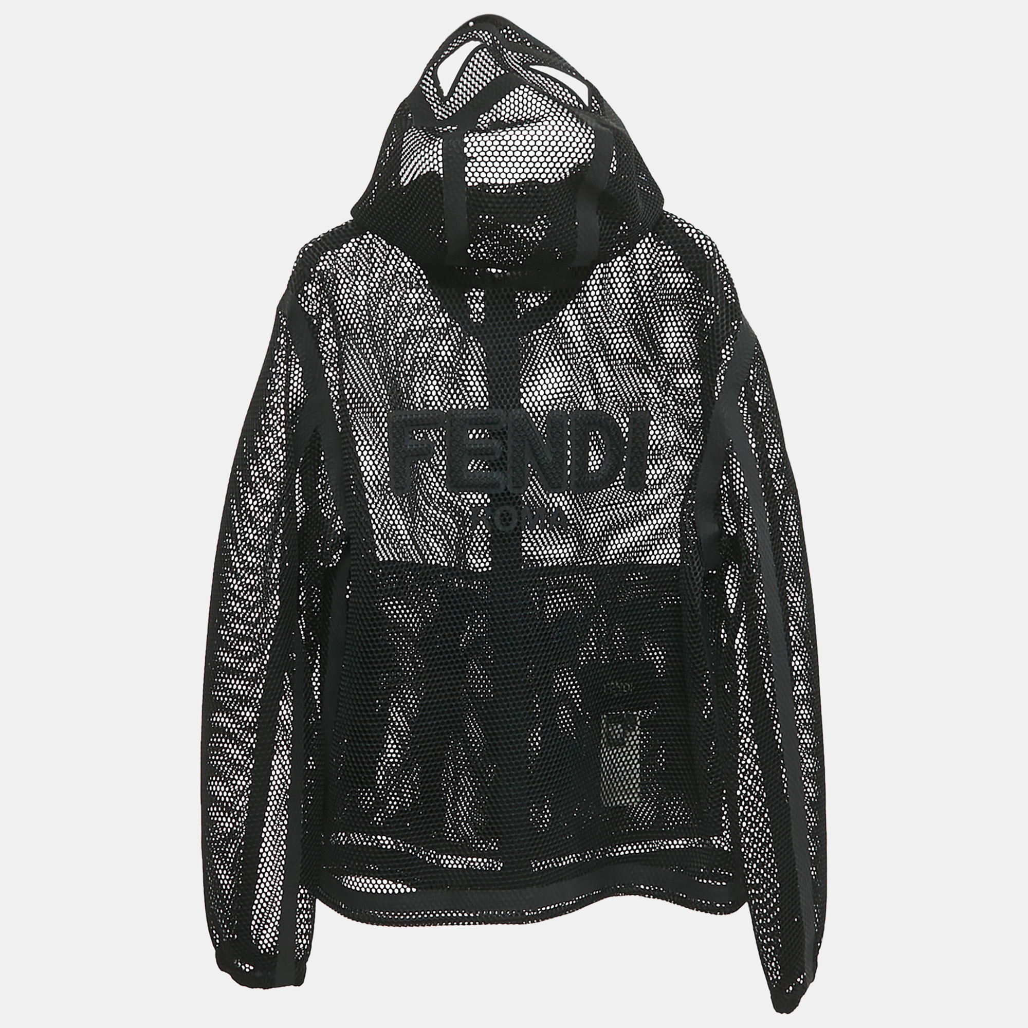 

Fendi Black Logo Mesh Hooded Jacket XL